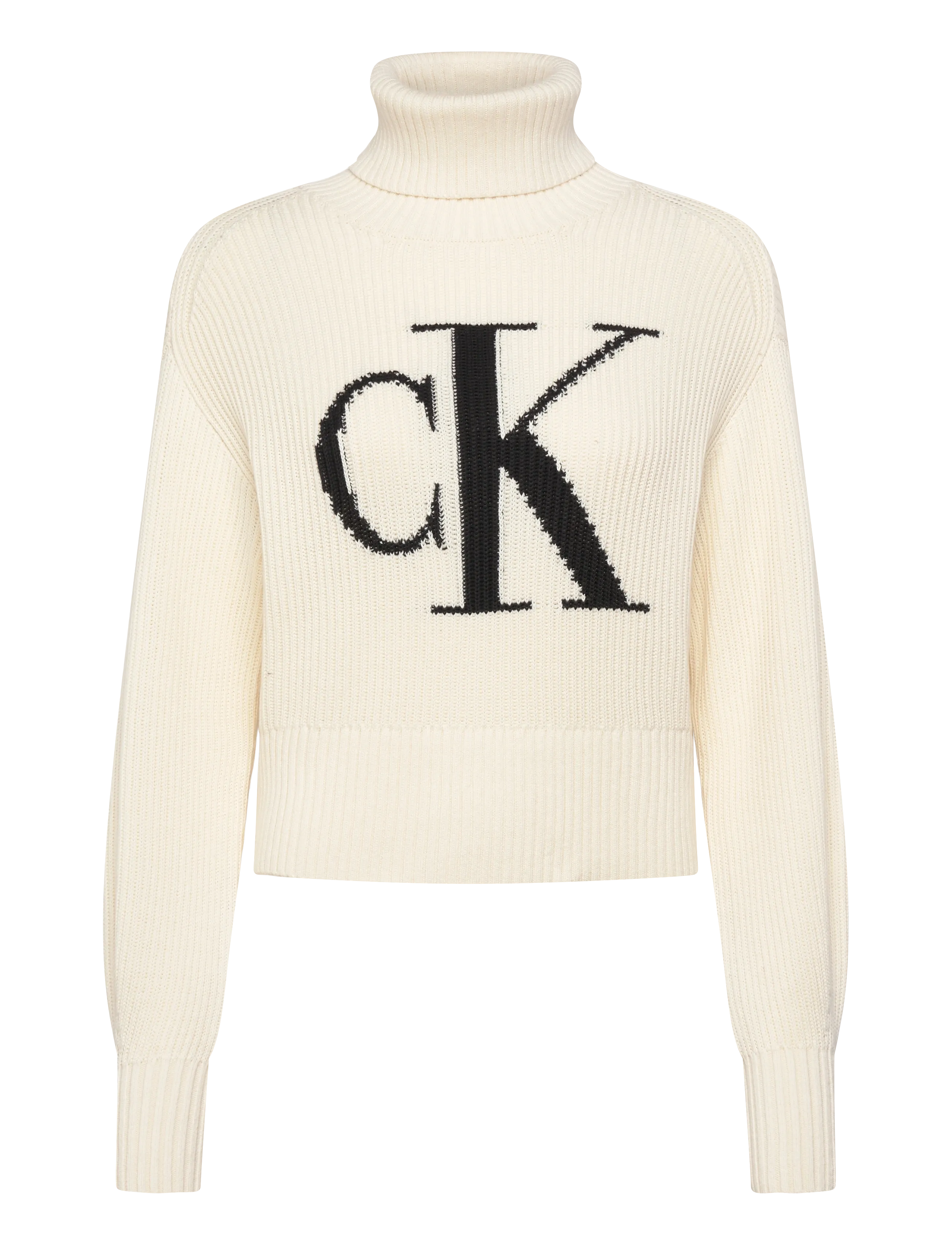 Calvin Klein Jeans Blown Up Ck Loose Sweater Contra, M, Cream, Strik > Rullekrave, Dame