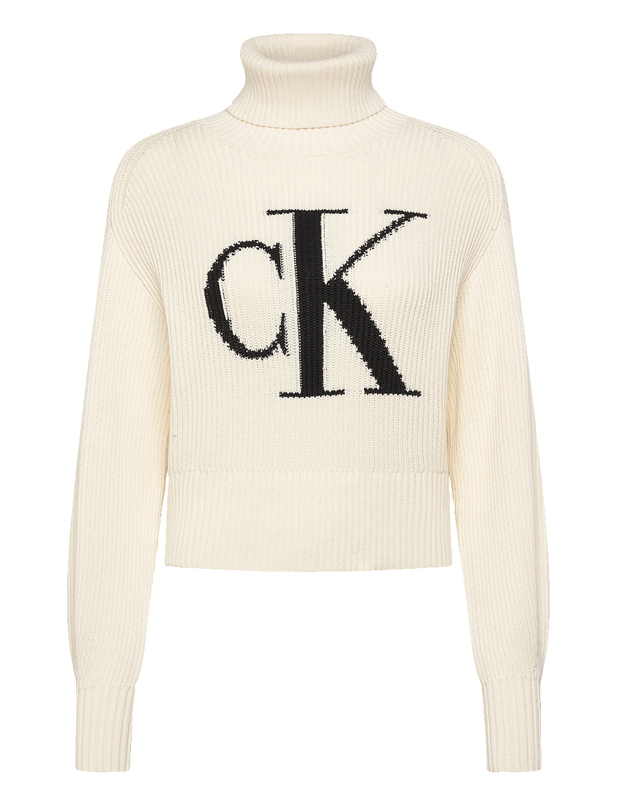 Calvin Klein Jeans - BLOWN UP CK LOOSE SWEATER CONTRA - rullekraver - ivory - 0
