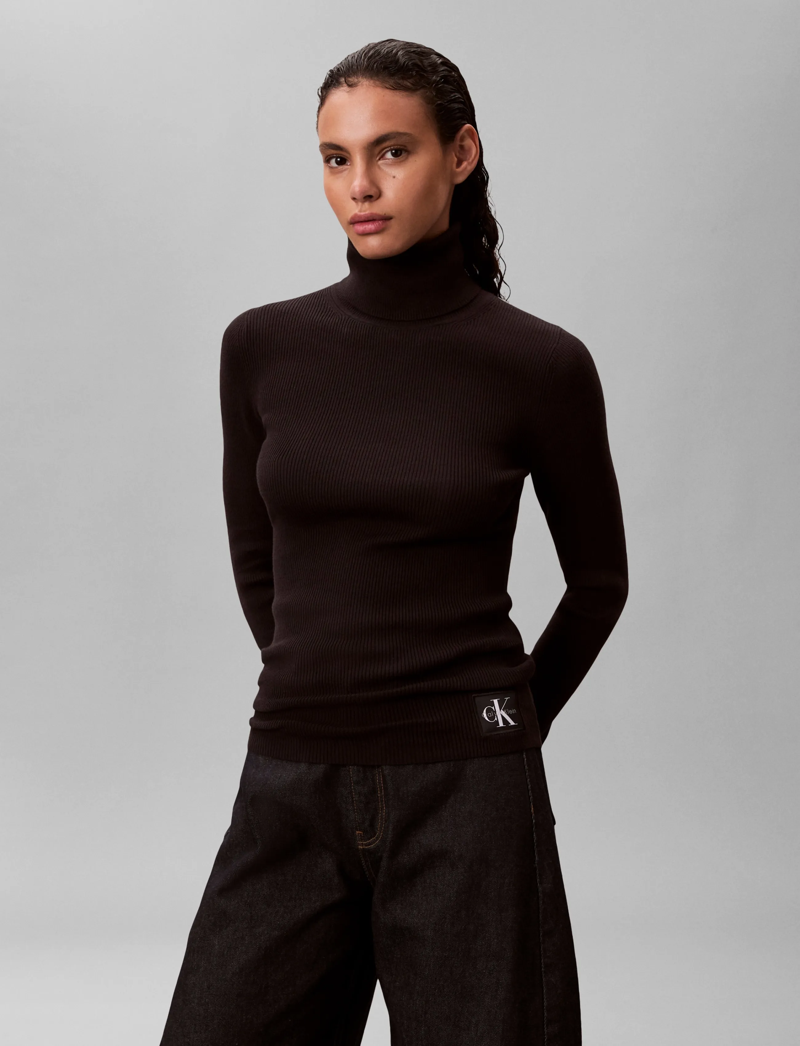 Calvin Klein Jeans - WOVEN LABEL ROLL NECK - rullekraver - black - 4