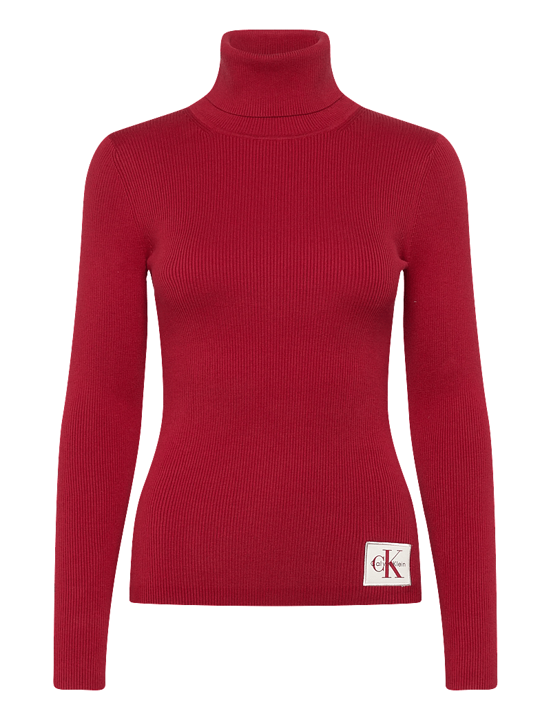 Calvin Klein Jeans - WOVEN LABEL ROLL NECK - turtlenecks - winery - 0