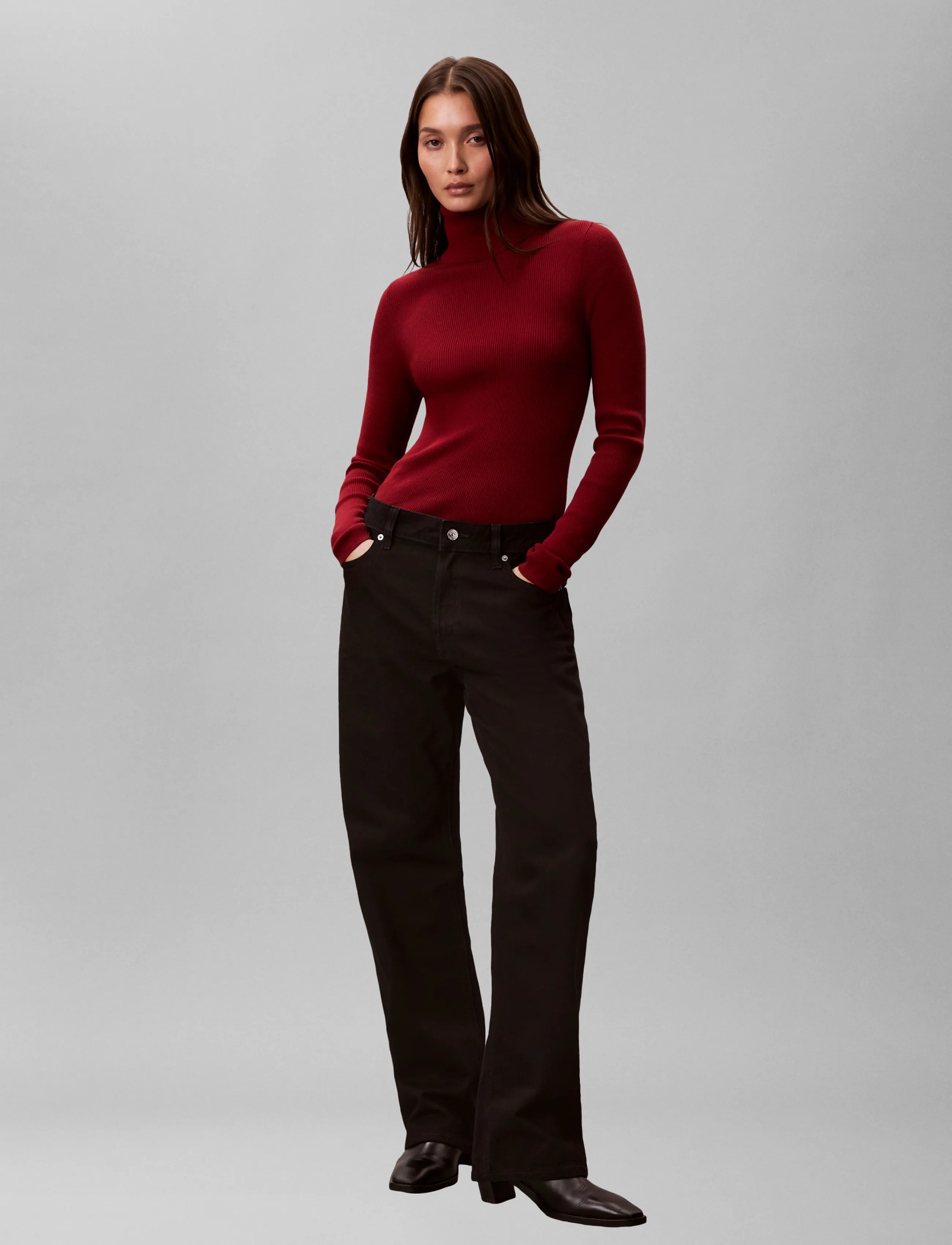 Calvin Klein Jeans WOVEN LABEL ROLL NECK - Stickat - WINERY / red