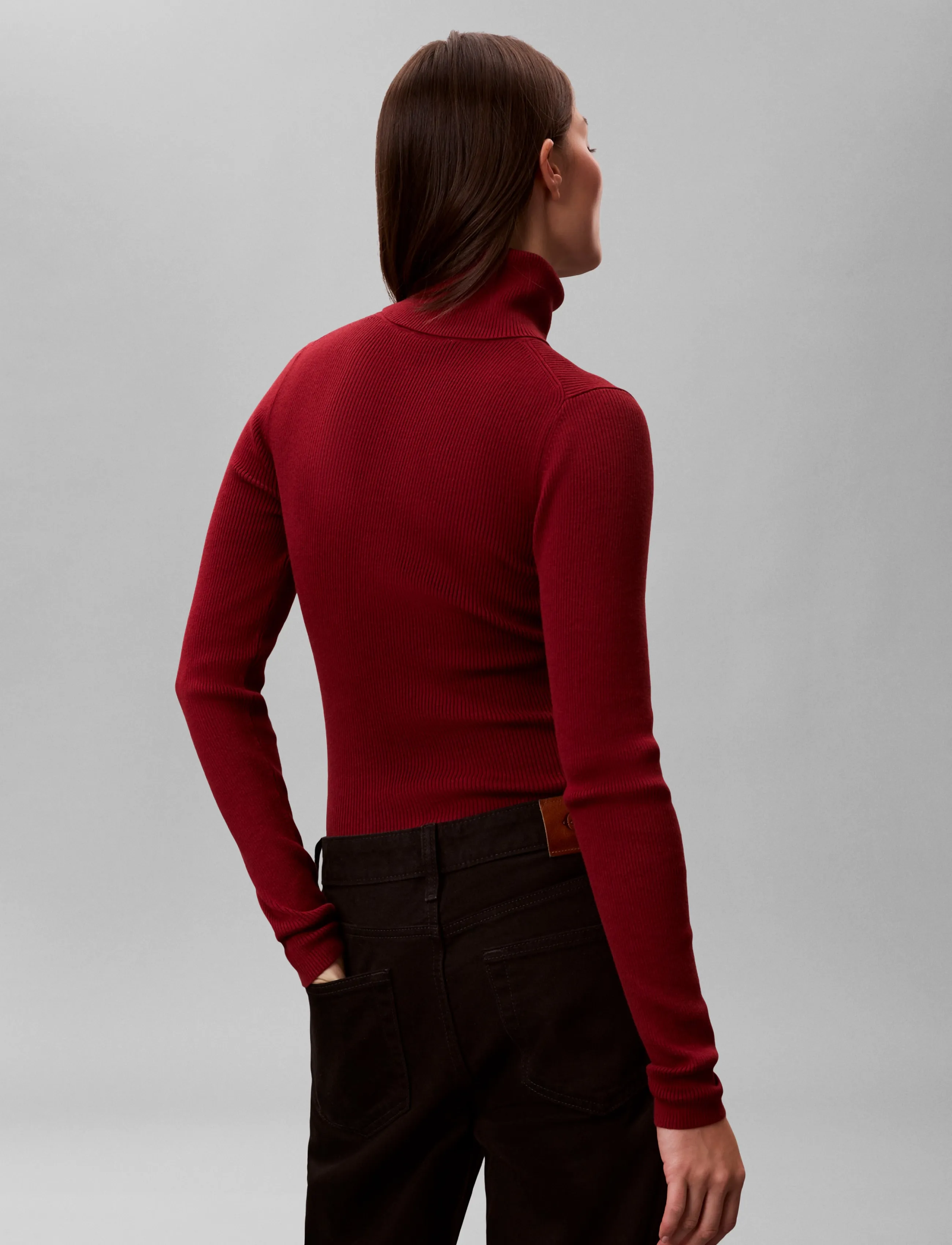 Calvin Klein Jeans - WOVEN LABEL ROLL NECK - turtleneck - winery - 3