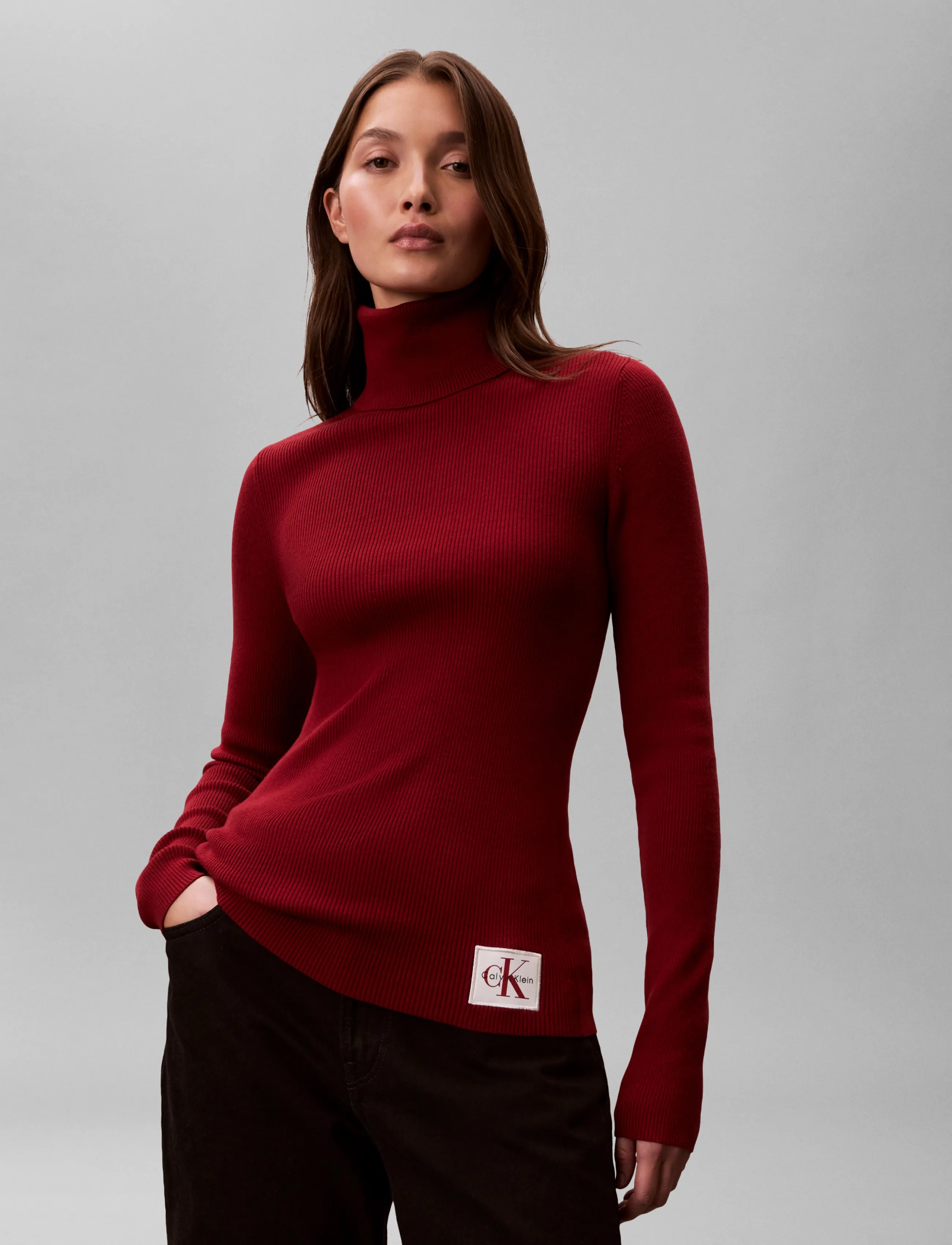 Calvin Klein Jeans - WOVEN LABEL ROLL NECK - turtleneck - winery - 4