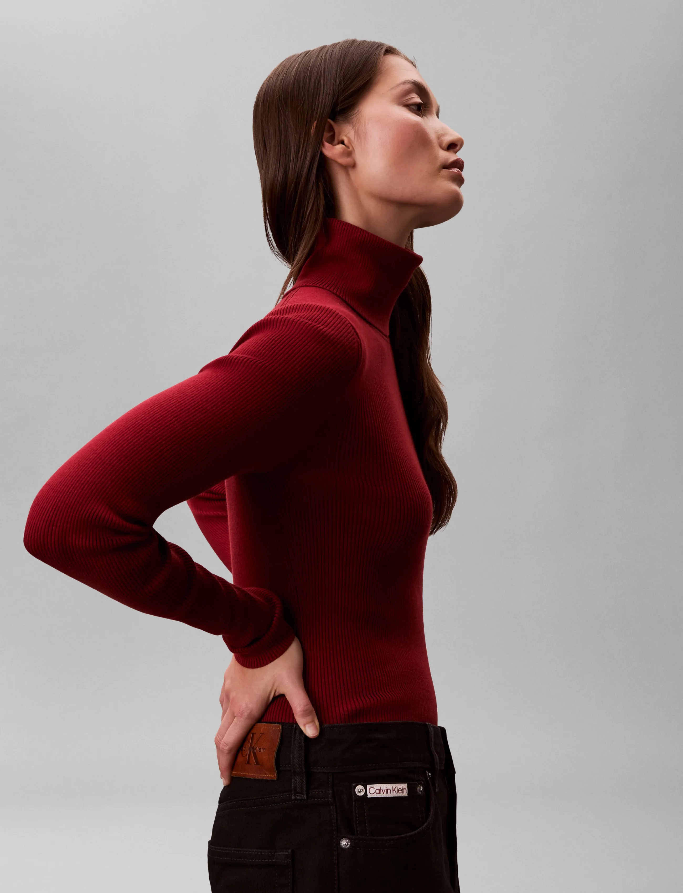 Calvin Klein Jeans WOVEN LABEL ROLL NECK - Födelsedag - WINERY / red