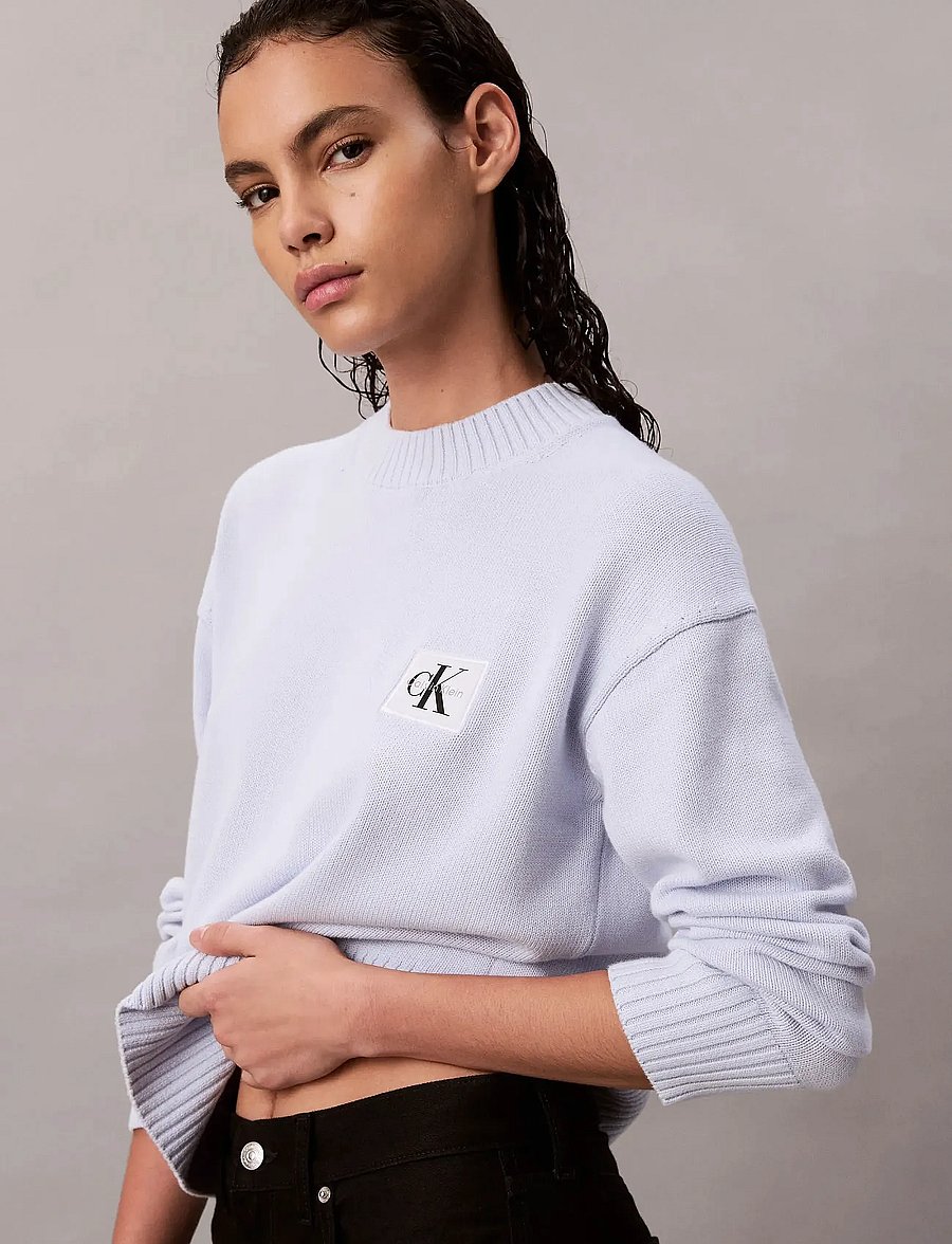 Calvin Klein Jeans - CK EMBRO BADGE SWEATER - striktrøjer - light blue - 5