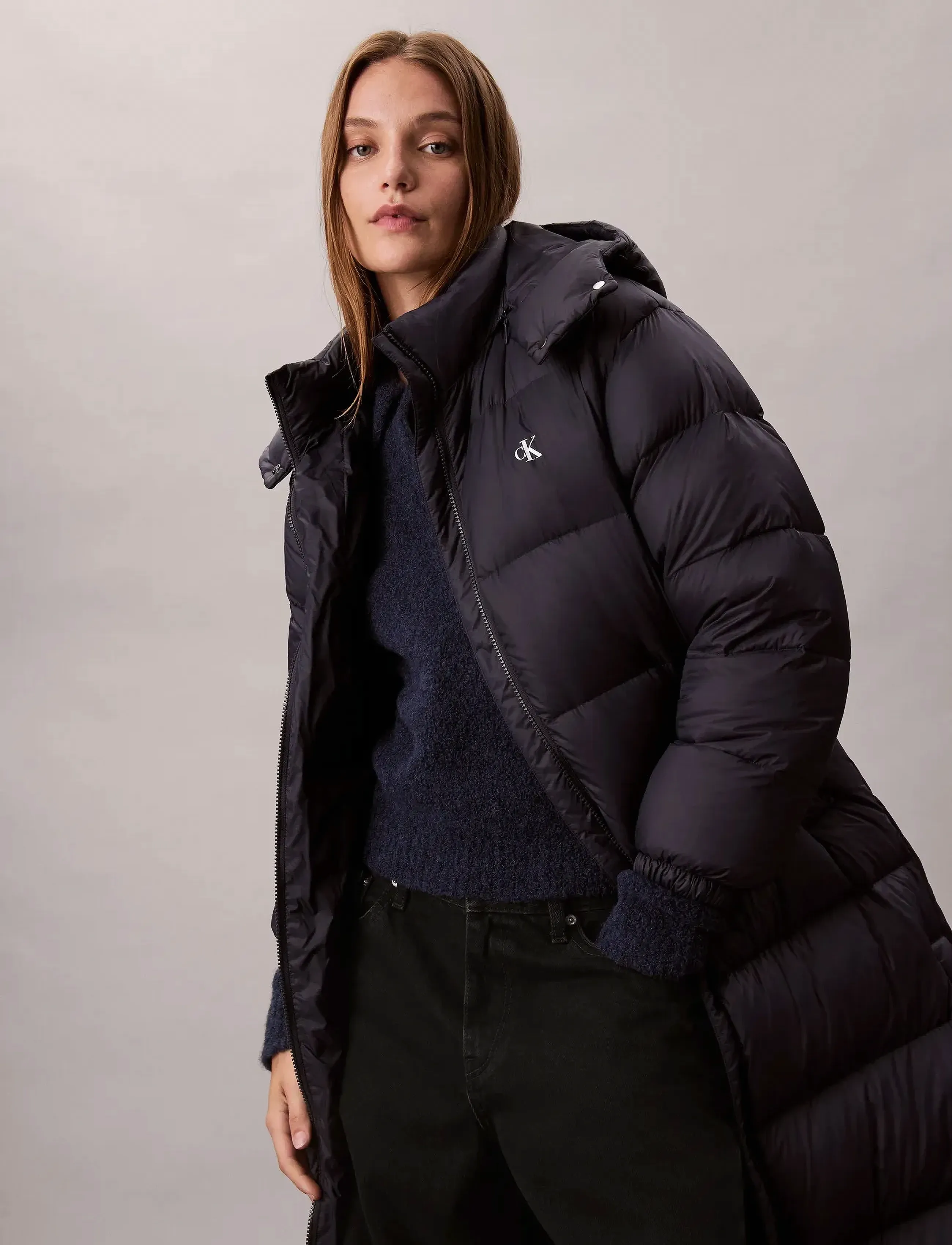 Calvin Klein Jeans Essential Midweight Long Puffer, Kvinder, Lang Pufferfrakke, Navy, Str: S