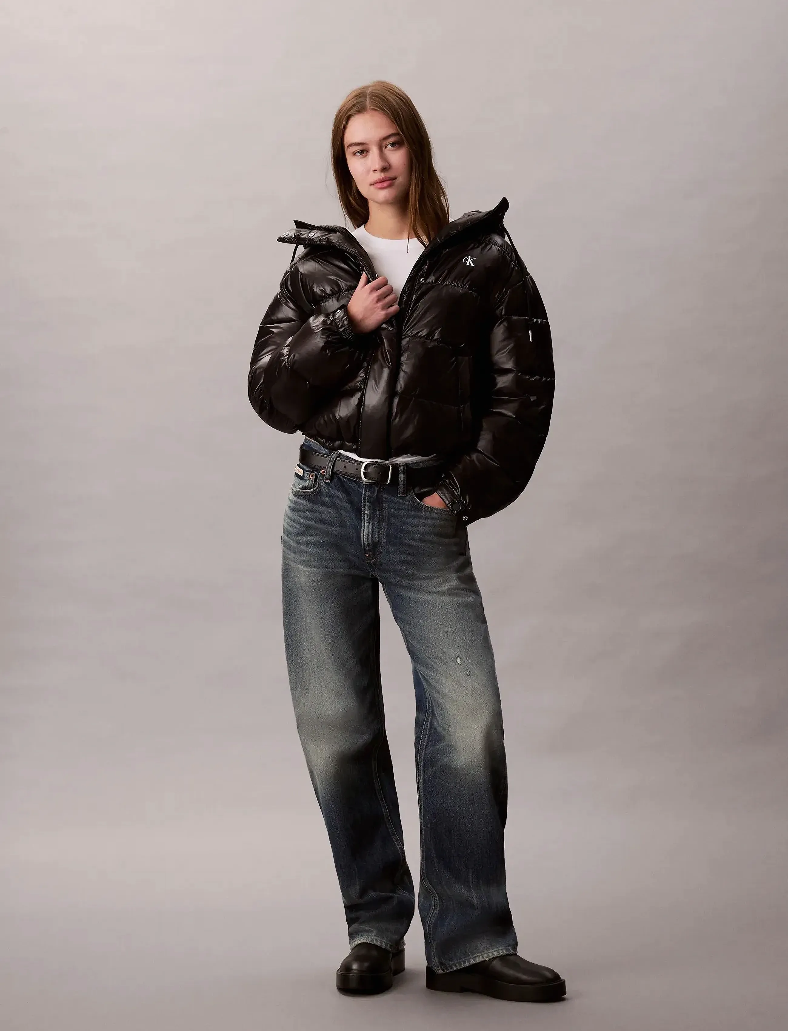 Calvin Klein Jeans Shine Puffer Jacket, L, Black, Jakker > Vatteret Jakke, Dame