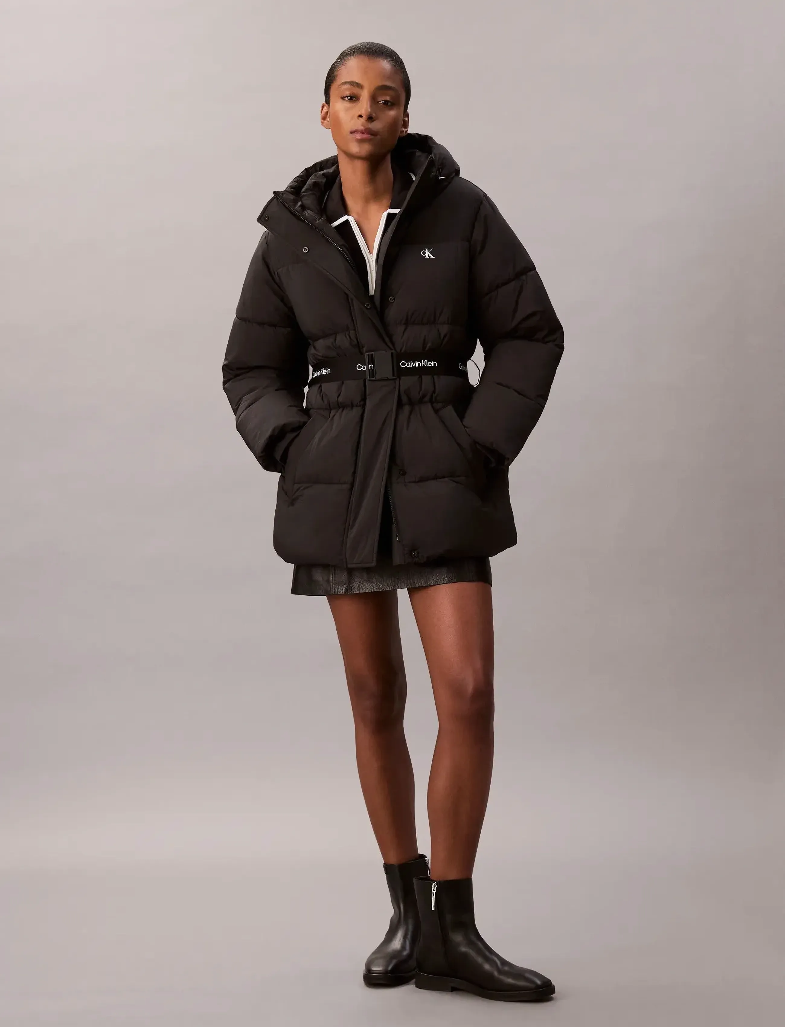 Calvin Klein Jeans BELTED MIDWEIGHT PUFFER - Jackets - BLACK / black