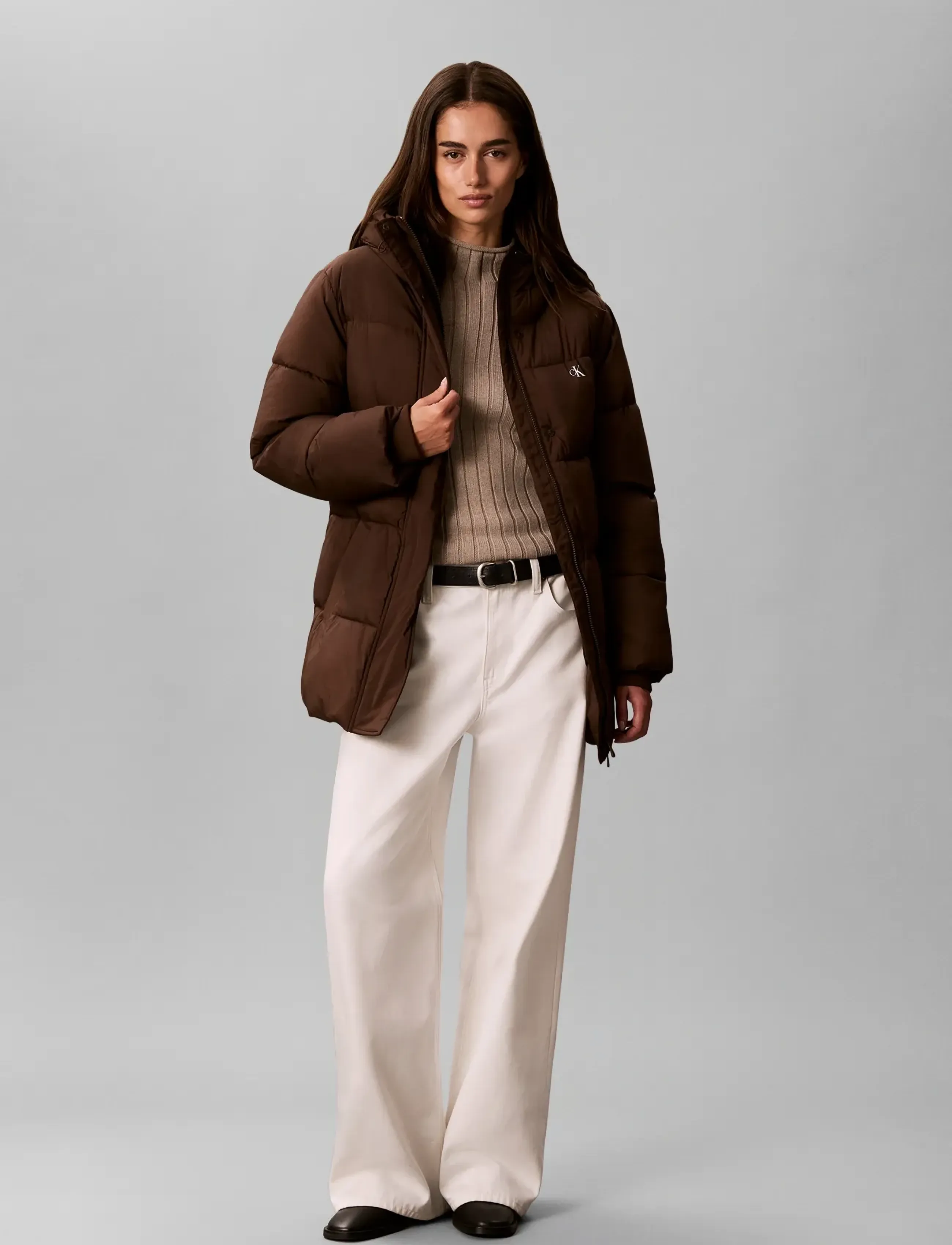 Calvin Klein Jeans BELTED MIDWEIGHT PUFFER - Winter jackets - BROWN CORK / brown