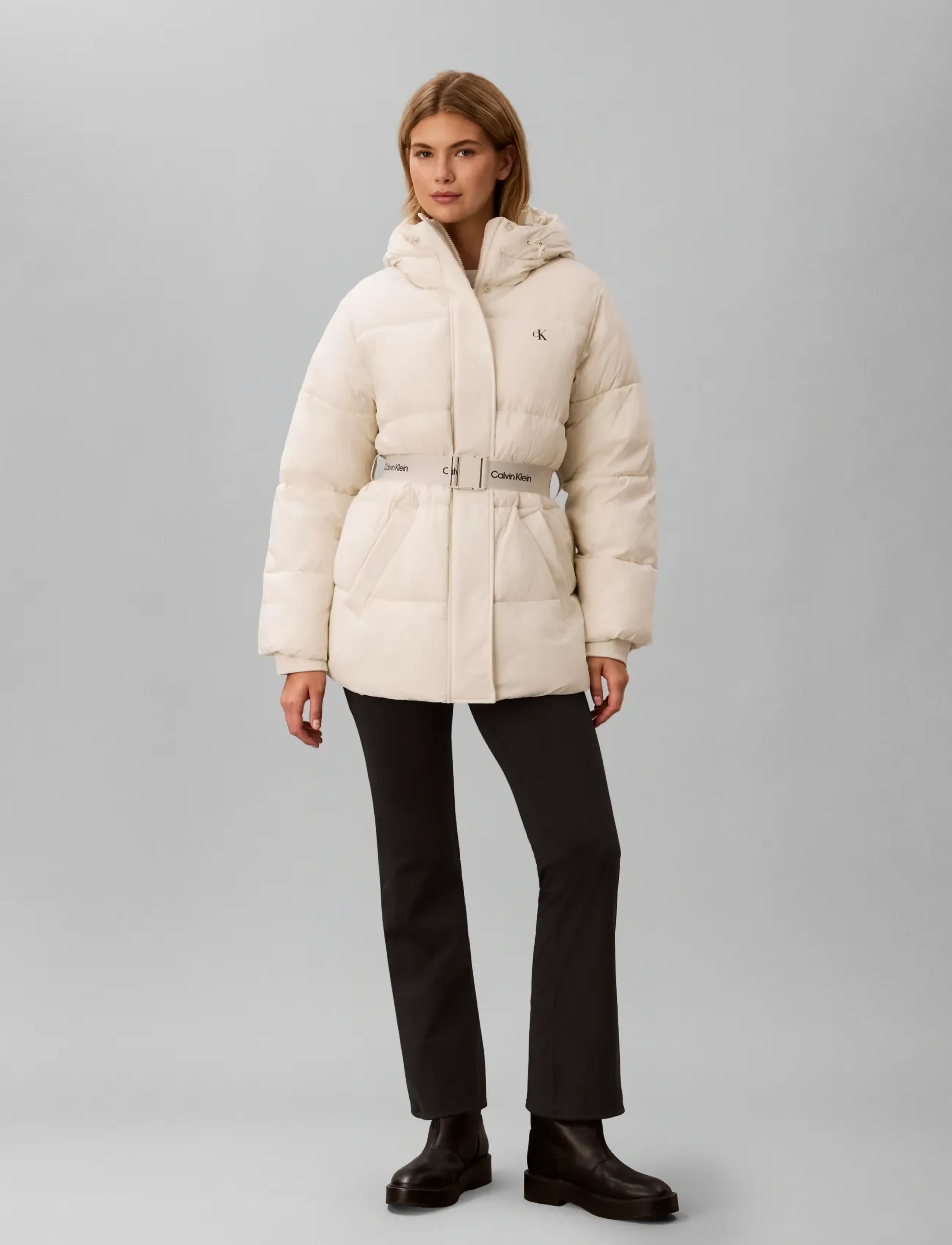Calvin Klein Jeans BELTED MIDWEIGHT PUFFER - Winter jackets - CHALK / cream