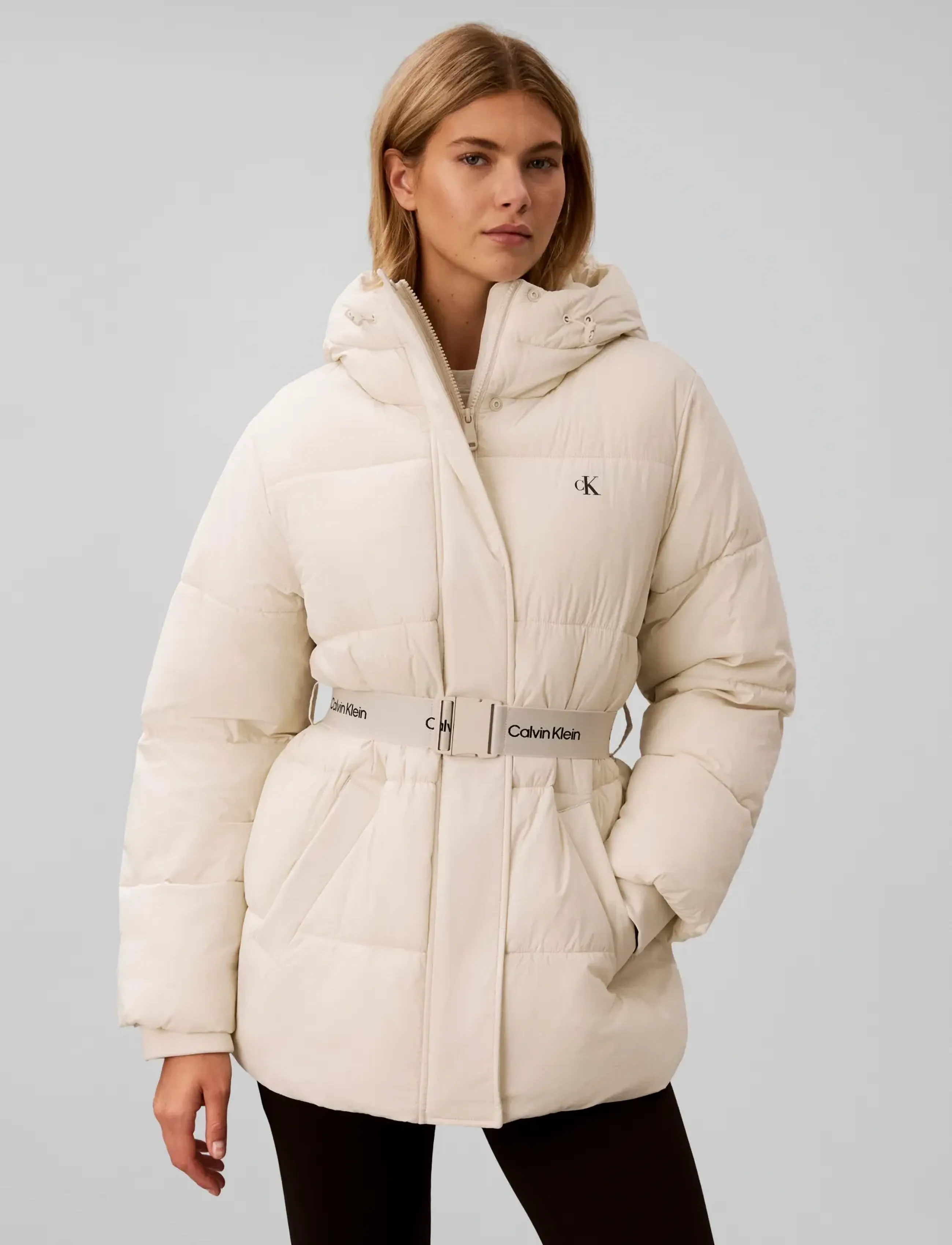 Calvin Klein Jeans - BELTED MIDWEIGHT PUFFER - talvejoped - chalk - 3