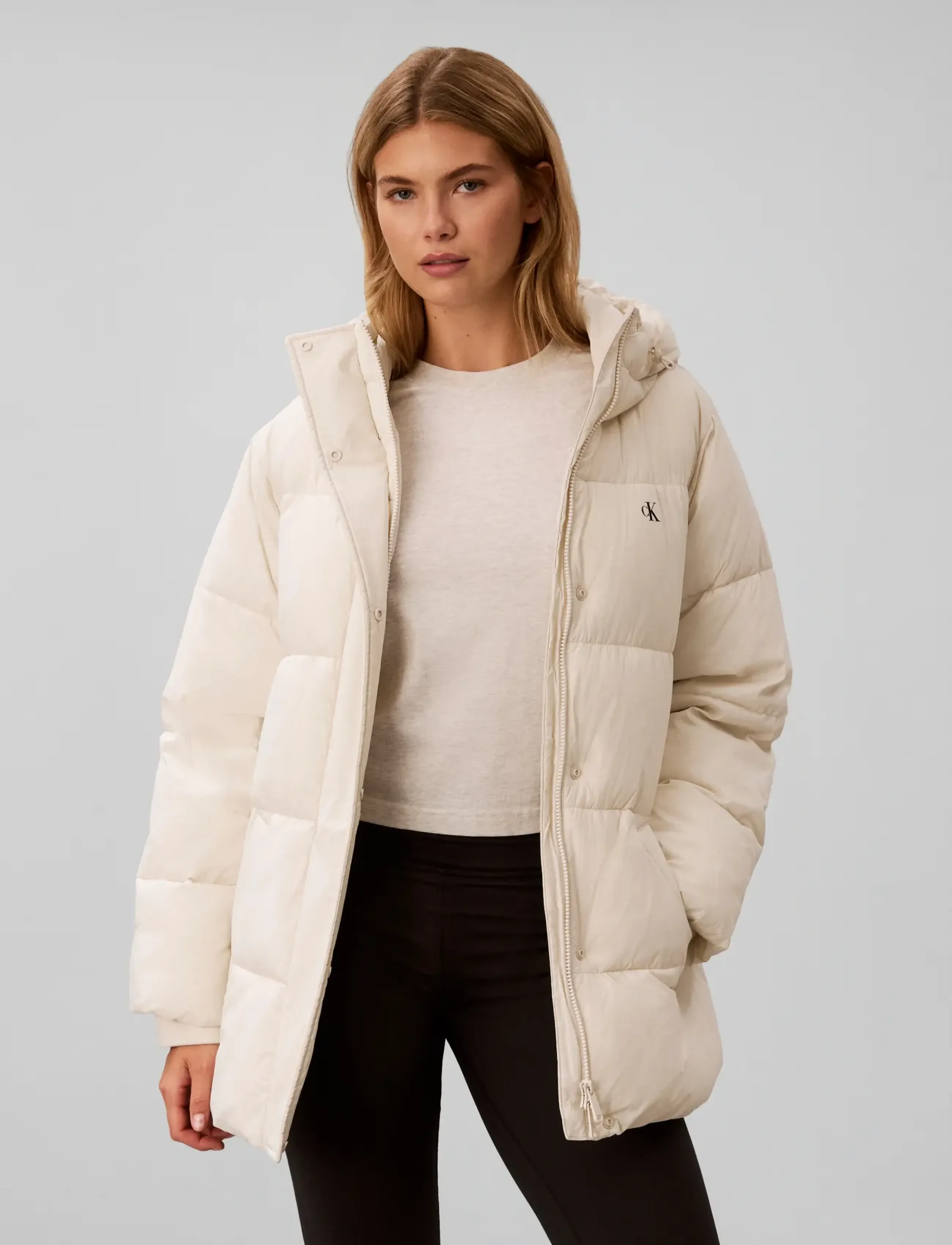 Calvin Klein Jeans - BELTED MIDWEIGHT PUFFER - talvejoped - chalk - 5