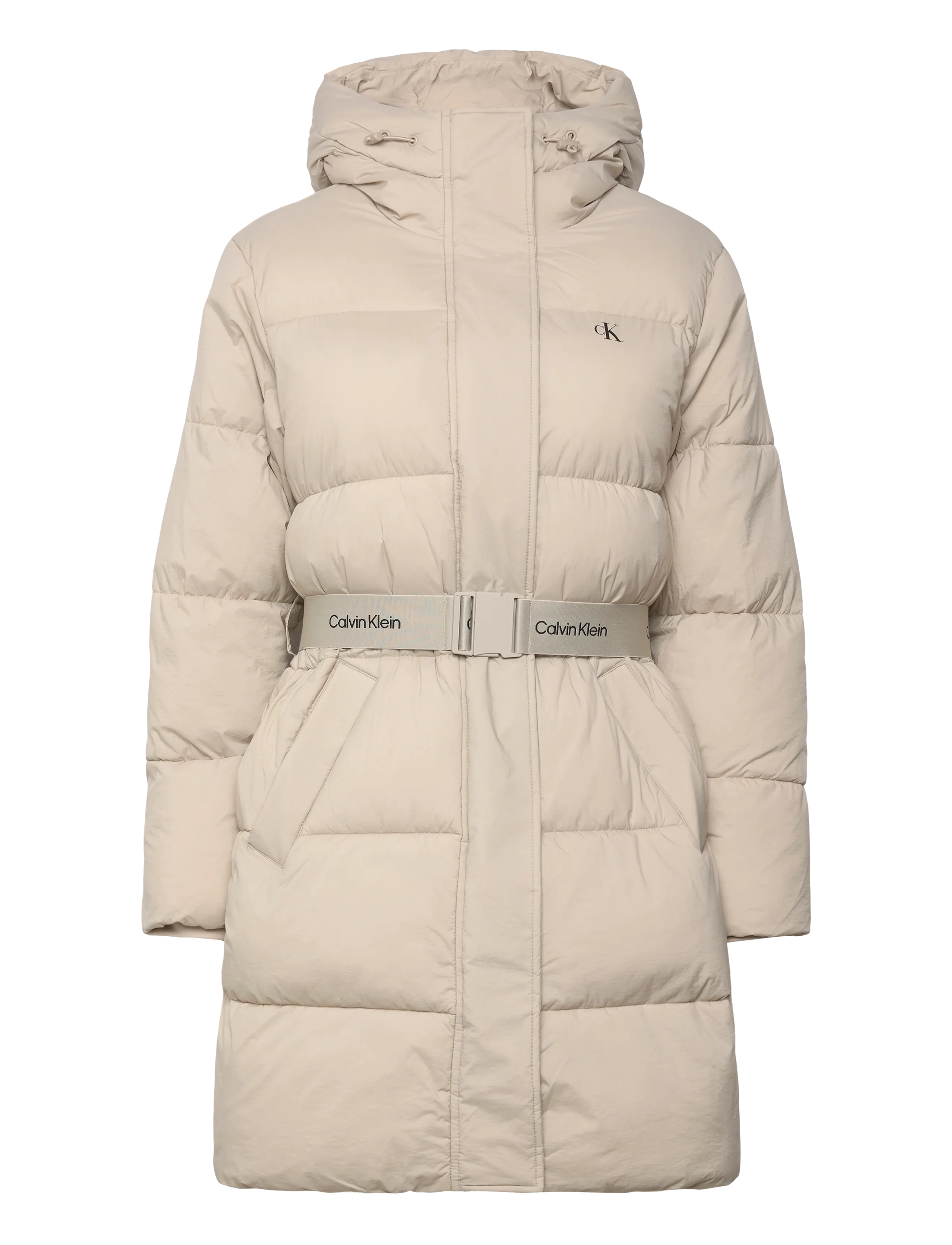 Calvin Klein Jeans BELTED MIDWEIGHT LONG PUFFER - Jackor & Kappor - ISLAND FOSSIL / beige
