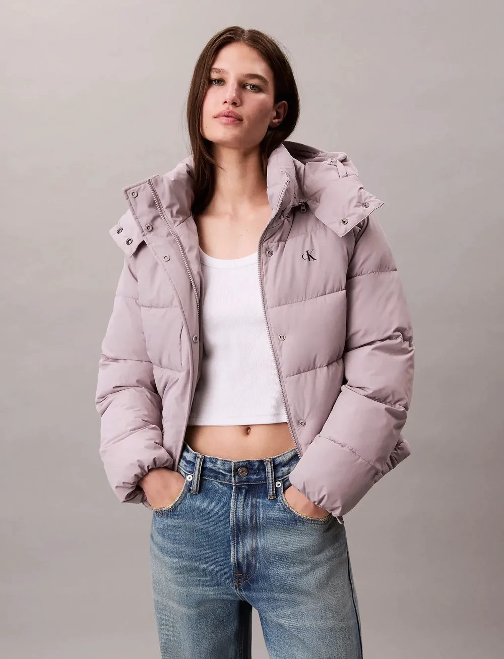 Calvin Klein Jeans - MATTE MONOLOGO MW SHORT PUFFER - daunenjacken - gull gray - 0