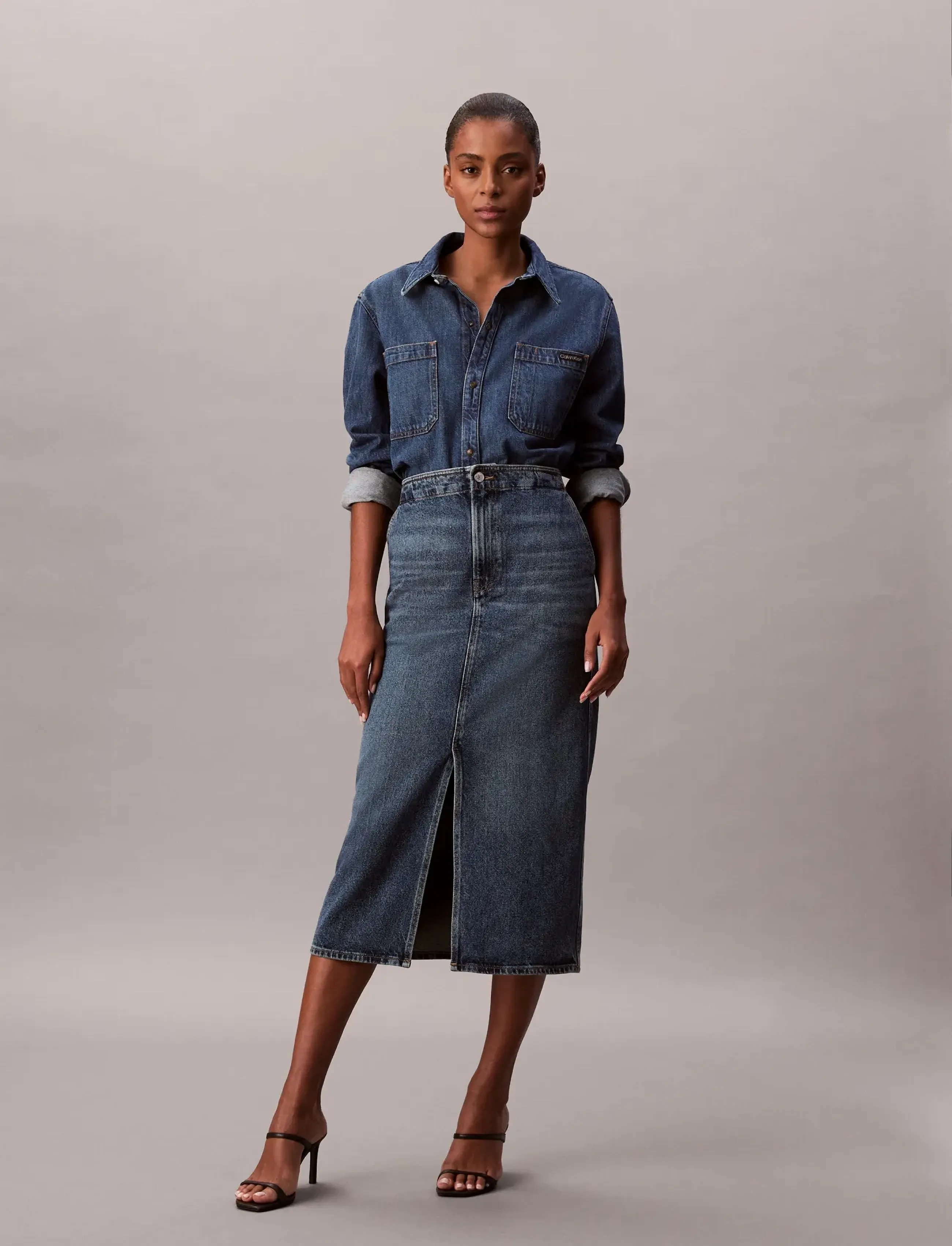 Calvin Klein Jeans DENIM CARPENTER SKIRT TINTED ORC - Midi-Röcke - TINTED ORCHARD / blue