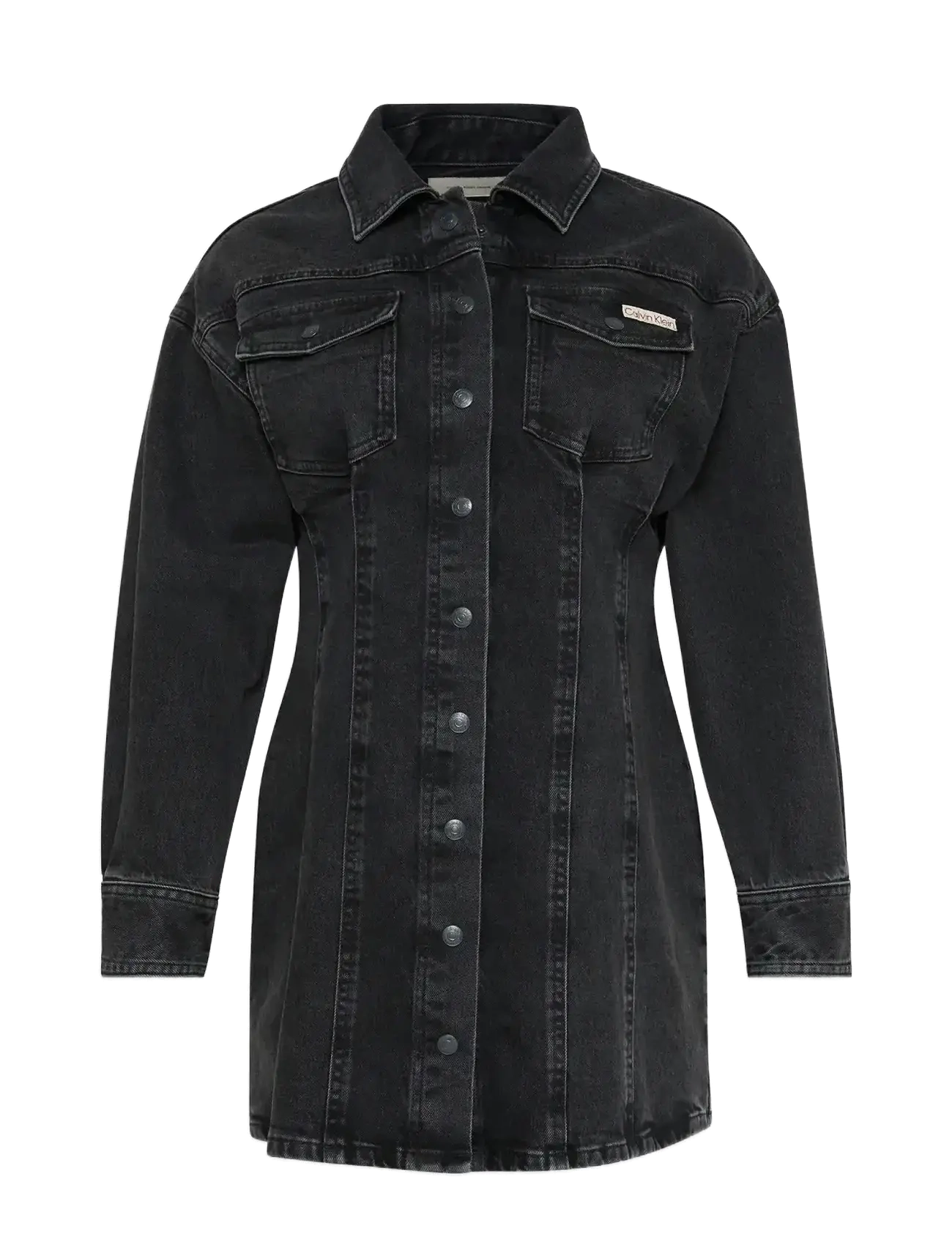 Calvin Klein Jeans Ls Denim Mini Dress Ck Essential, Kvinder, Denim Mini Skjortekjole, Sort, Str: L