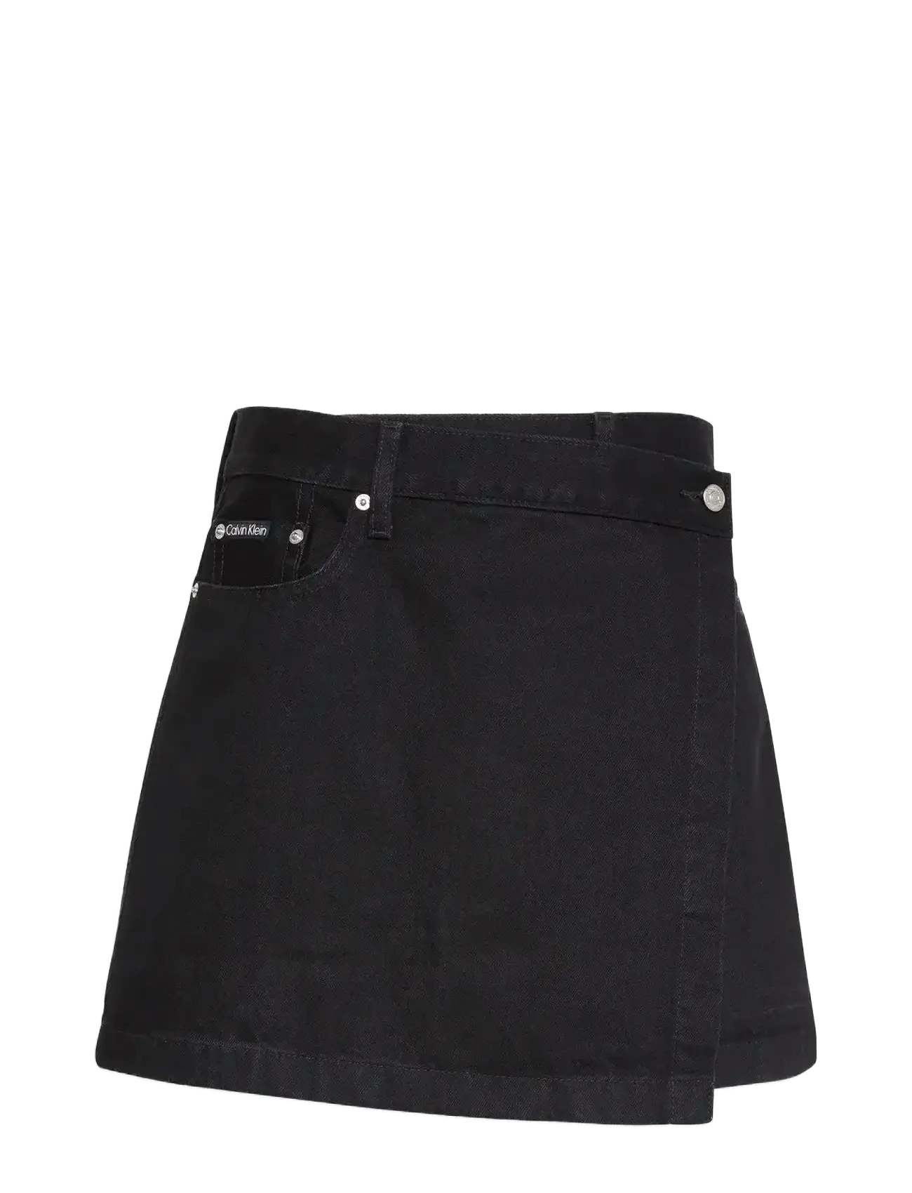 Calvin Klein Jeans Denim Mini Wrap Skirt Soft Black, Kvinder, Denim Mini Slå Om Nederdel, Sort, Str: 25