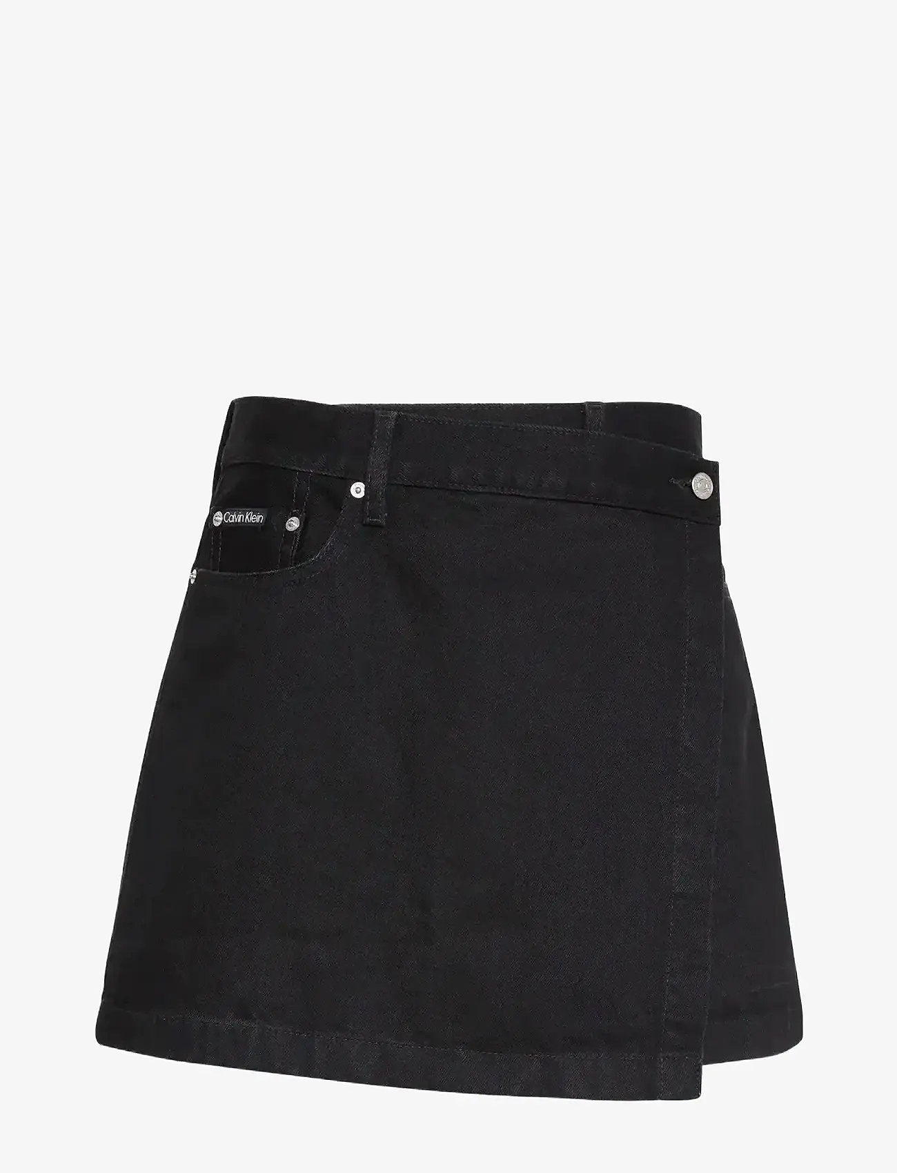 Calvin Klein Jeans - DENIM MINI WRAP SKIRT SOFT BLACK - slå-om-nederdele - soft black - 0