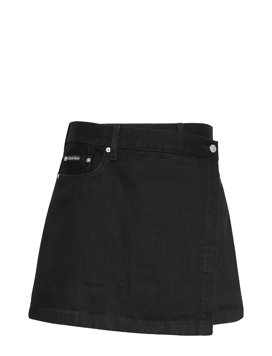 Calvin Klein Jeans - DENIM MINI WRAP SKIRT SOFT BLACK - omlottkjolar - soft black - 0