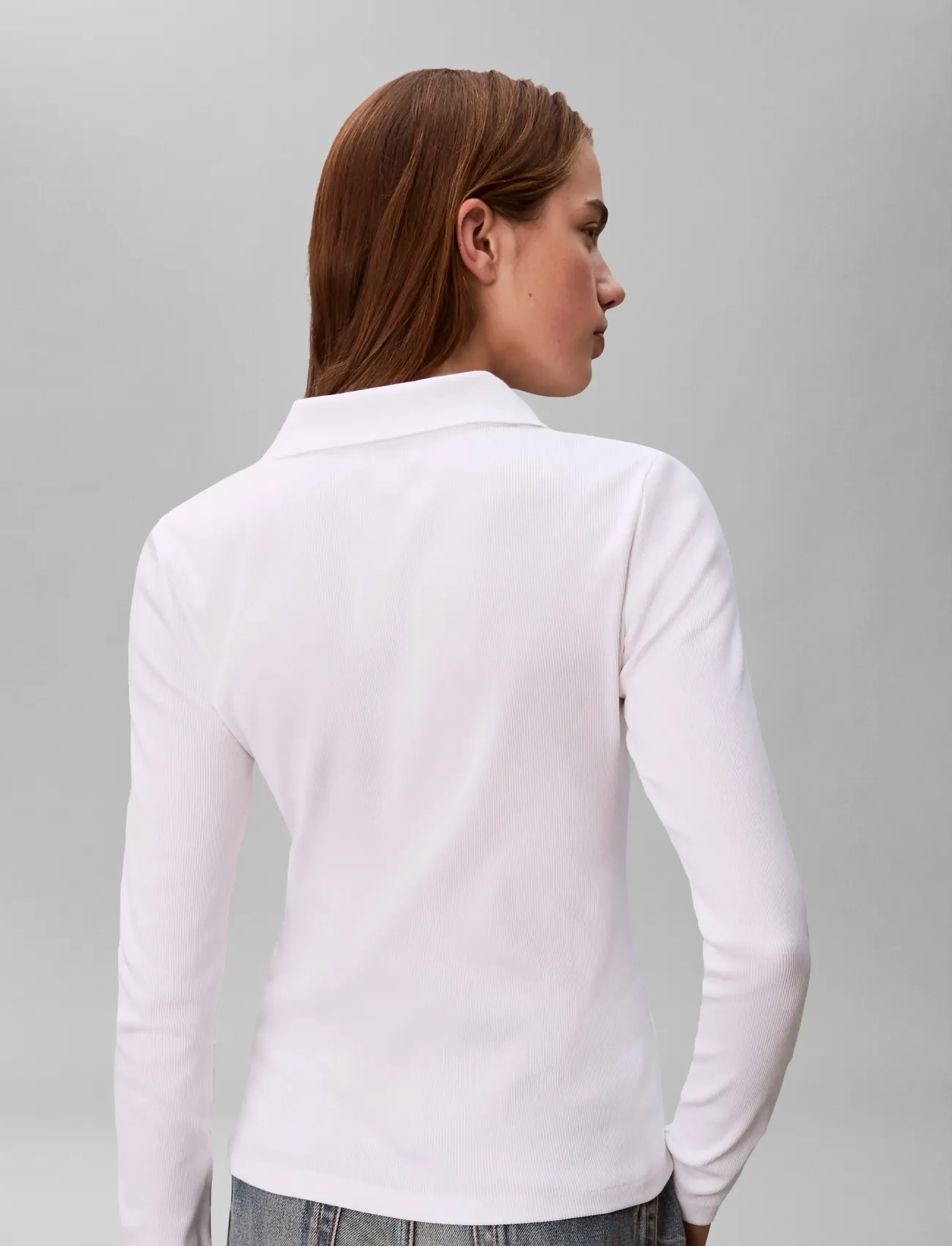 Calvin Klein Jeans - LS WOVEN LABEL 2X2 RIB JOHNNY CO - poloshirts - brilliant white - 2