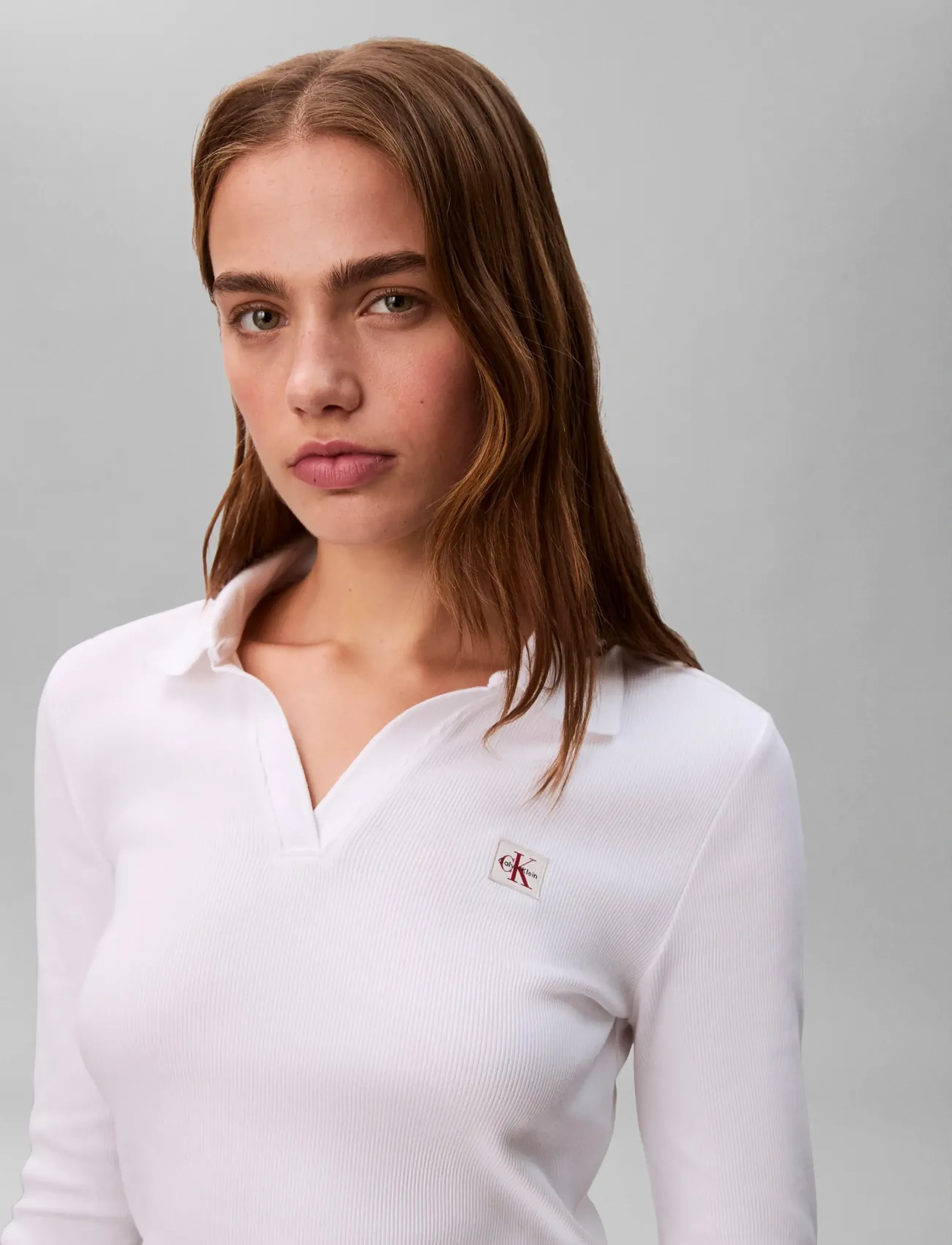 Calvin Klein Jeans - LS WOVEN LABEL 2X2 RIB JOHNNY CO - poloshirts - brilliant white - 4