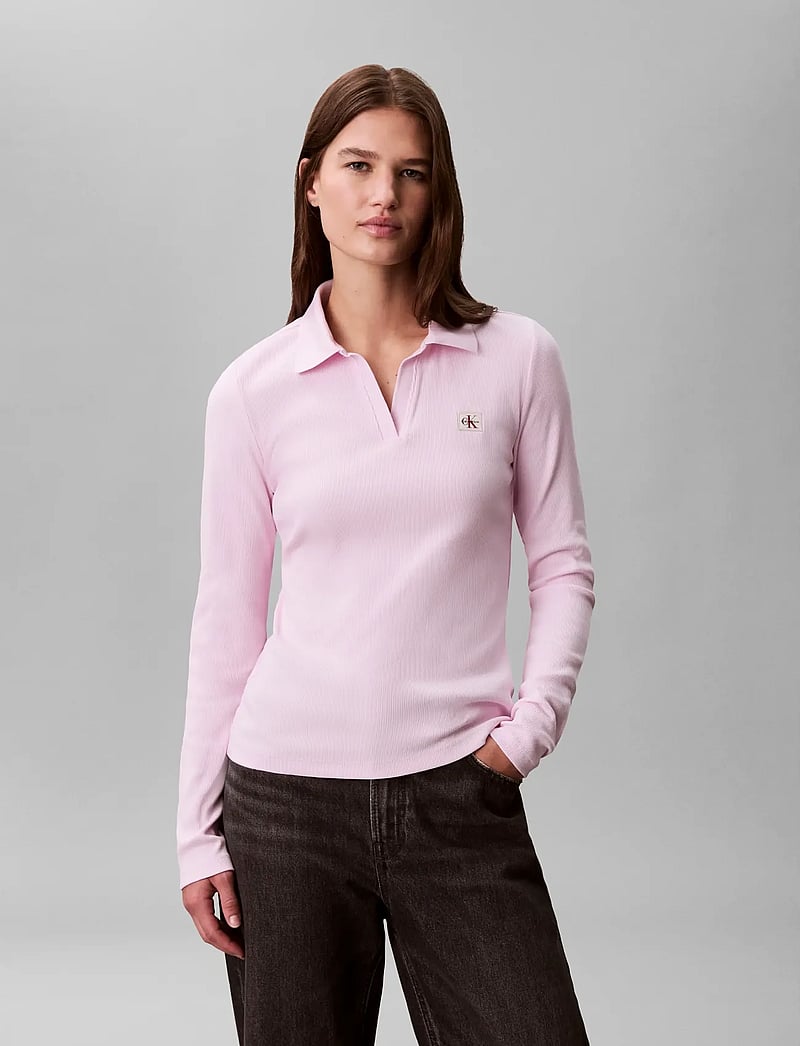 Calvin Klein Jeans - LS WOVEN LABEL 2X2 RIB JOHNNY CO - pikéer - pearly pink - 3