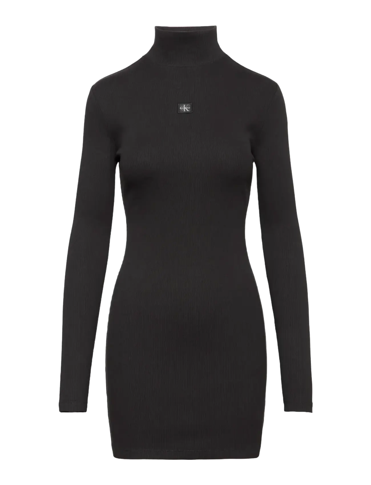 CALVIN KLEIN JEANS Ls Wvn Lbl 2X2 Rib Mini Kleid Schwarz - M - Damen