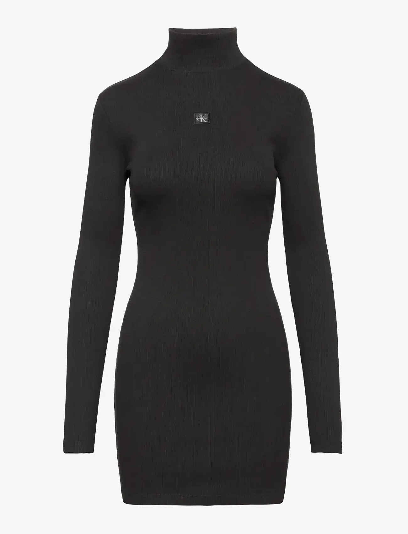 Calvin Klein Jeans - LS WOVEN LABEL 2X2 RIB MINI DRES - knitted dresses - black - 1