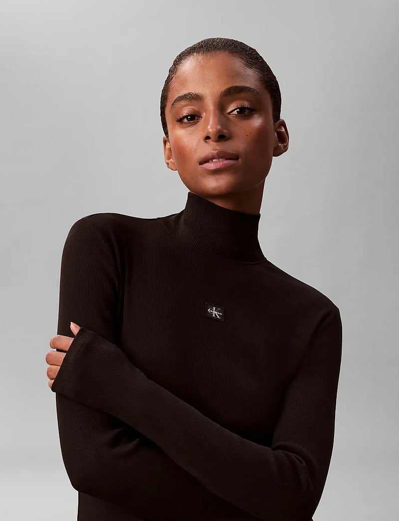 Calvin Klein Jeans - LS WOVEN LABEL 2X2 RIB MINI DRES - knitted dresses - black - 3