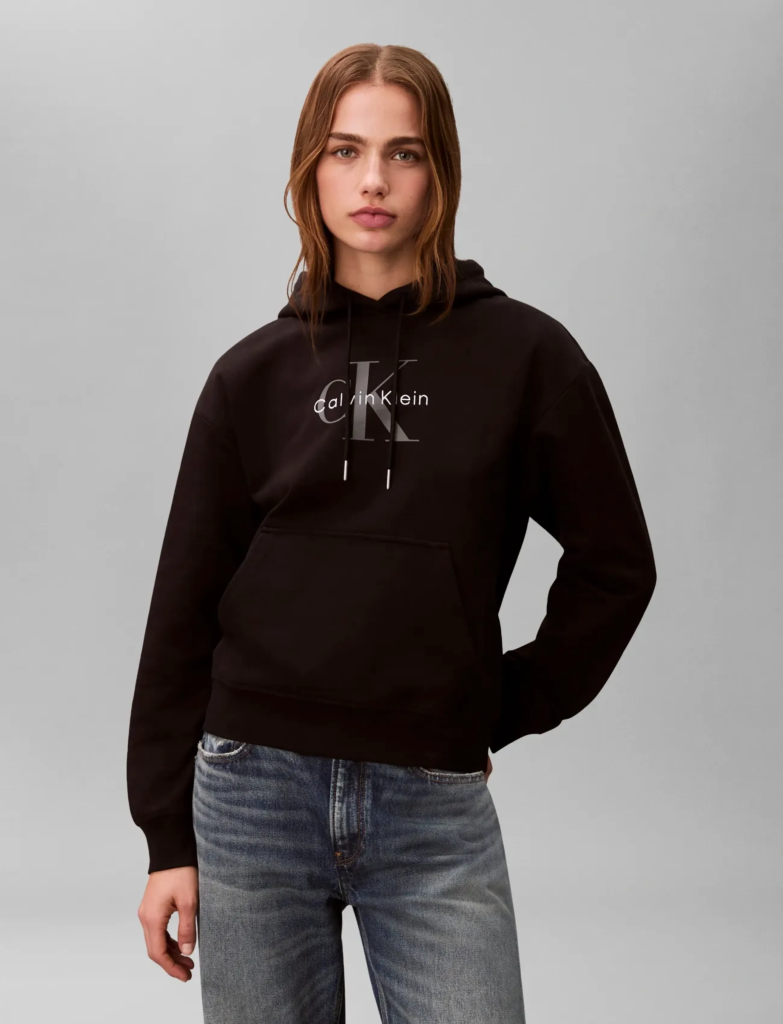 Calvin Klein Jeans LS MONOLOGO FRENCH TERRY PO HOOD - Kapuzenpullover - BLACK / black