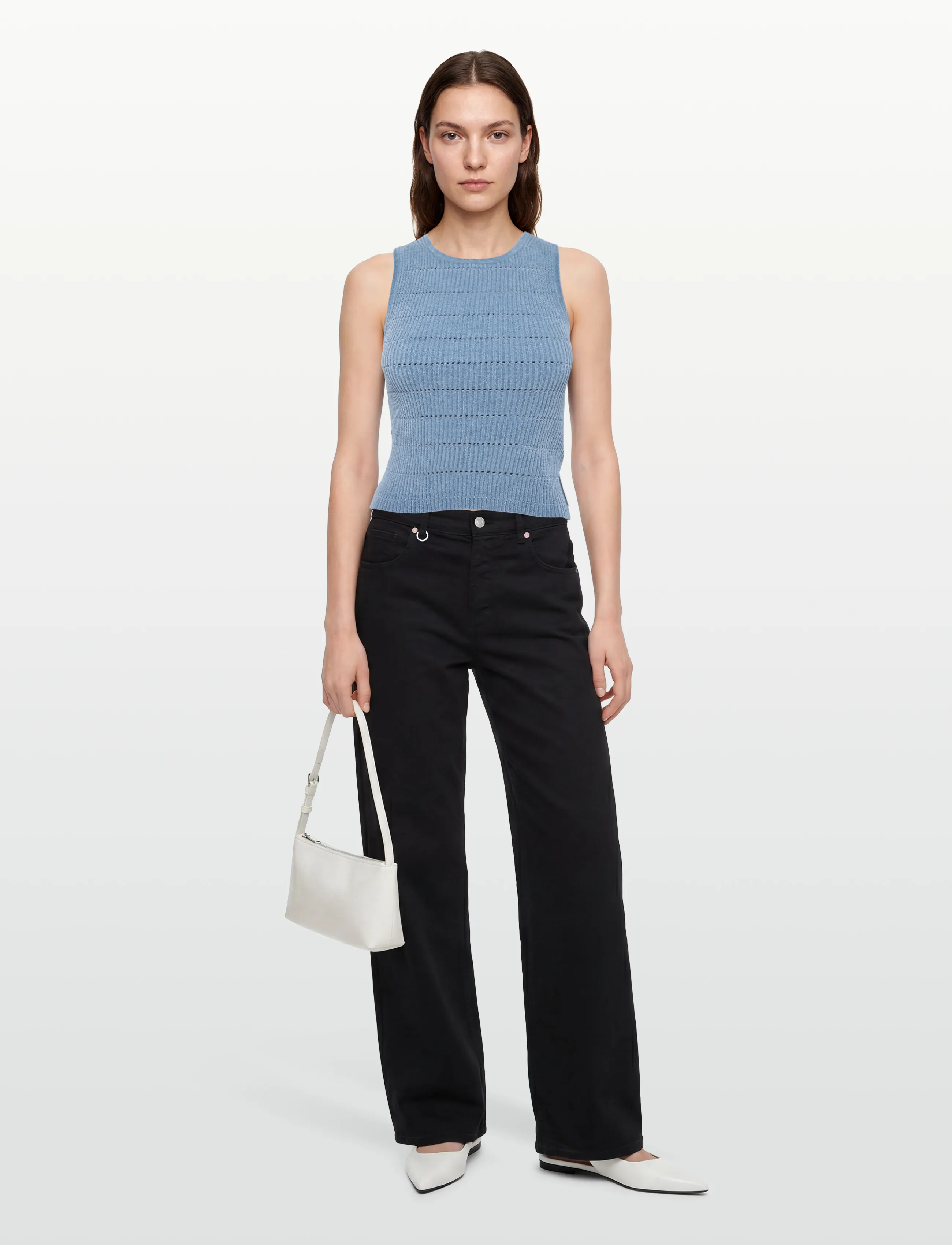 Calvin Klein Jeans MATTE CHENILLE SL TOP - Ermalausir toppar - DUSTY SAILOR BLUE / blue