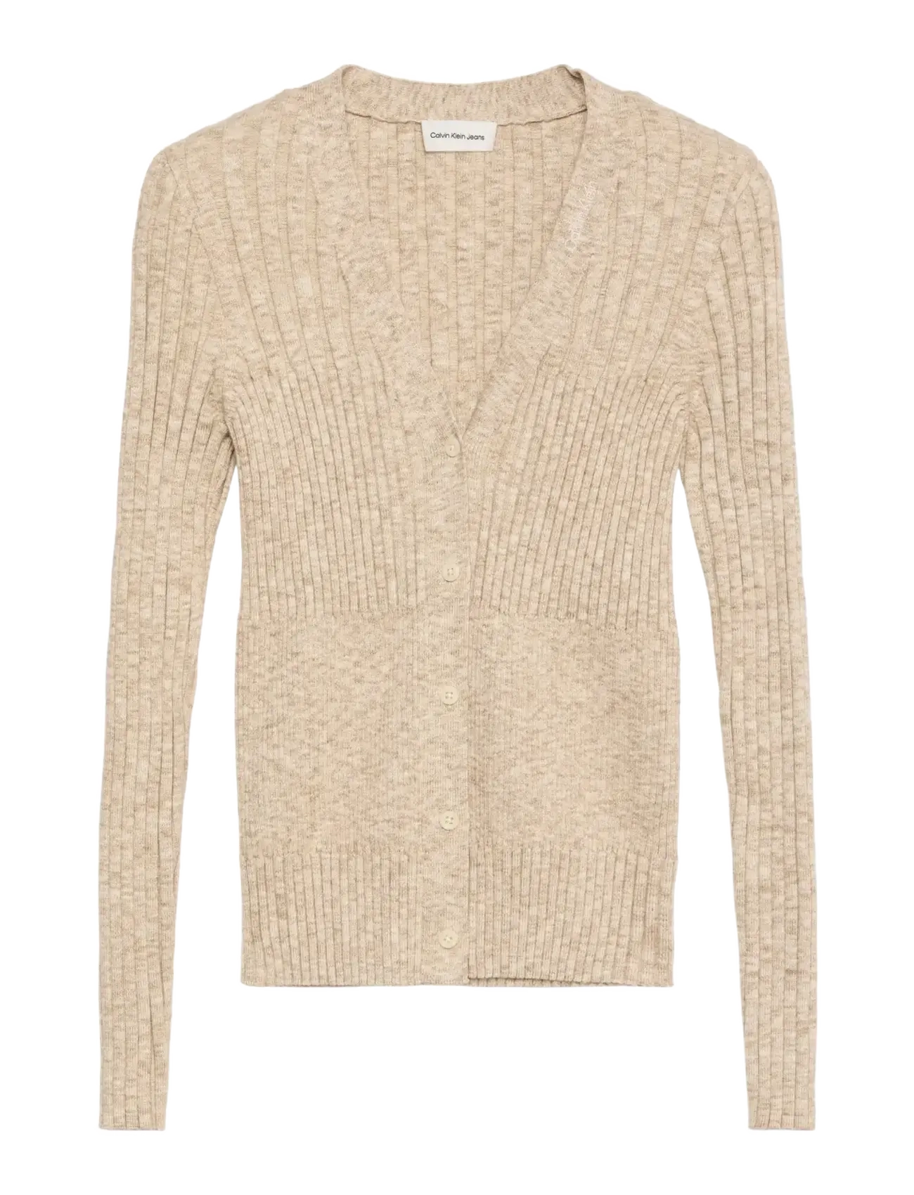 Calvin Klein Jeans MOULINE RIB CARDIGAN - Cardigans - TUSCAN BEIGE SPACE DYE / beige