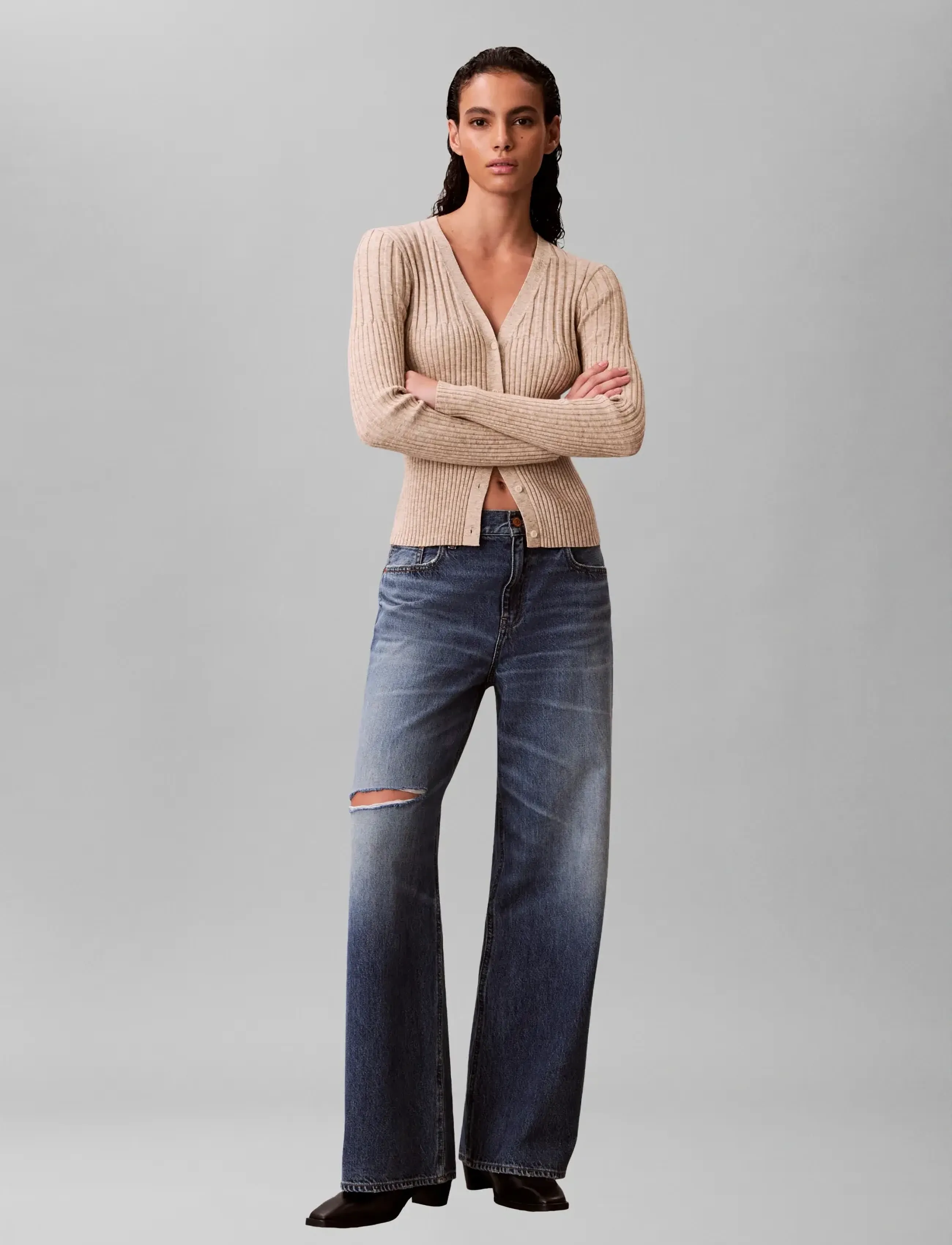 Calvin Klein Jeans - MOULINE RIB CARDIGAN - tuscan beige space dye - 3