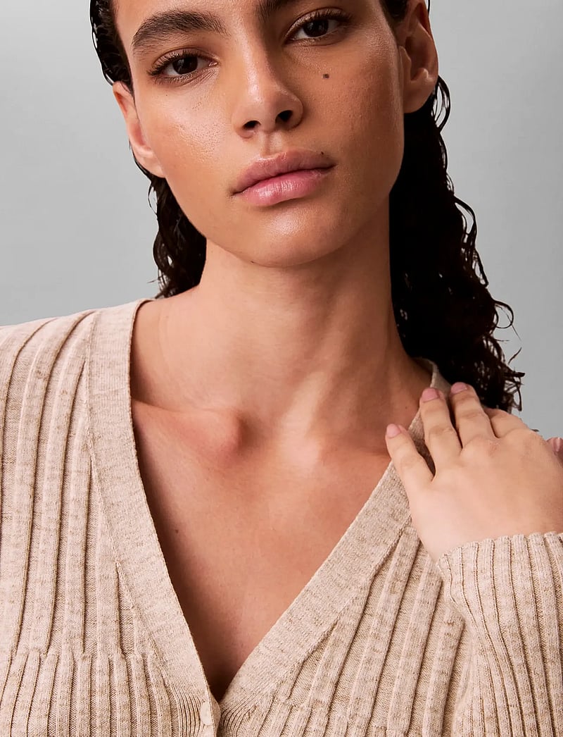 Calvin Klein Jeans - MOULINE RIB CARDIGAN - koftor - tuscan beige space dye - 4