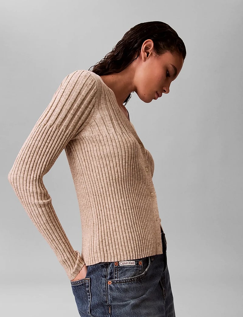 Calvin Klein Jeans - MOULINE RIB CARDIGAN - koftor - tuscan beige space dye - 5