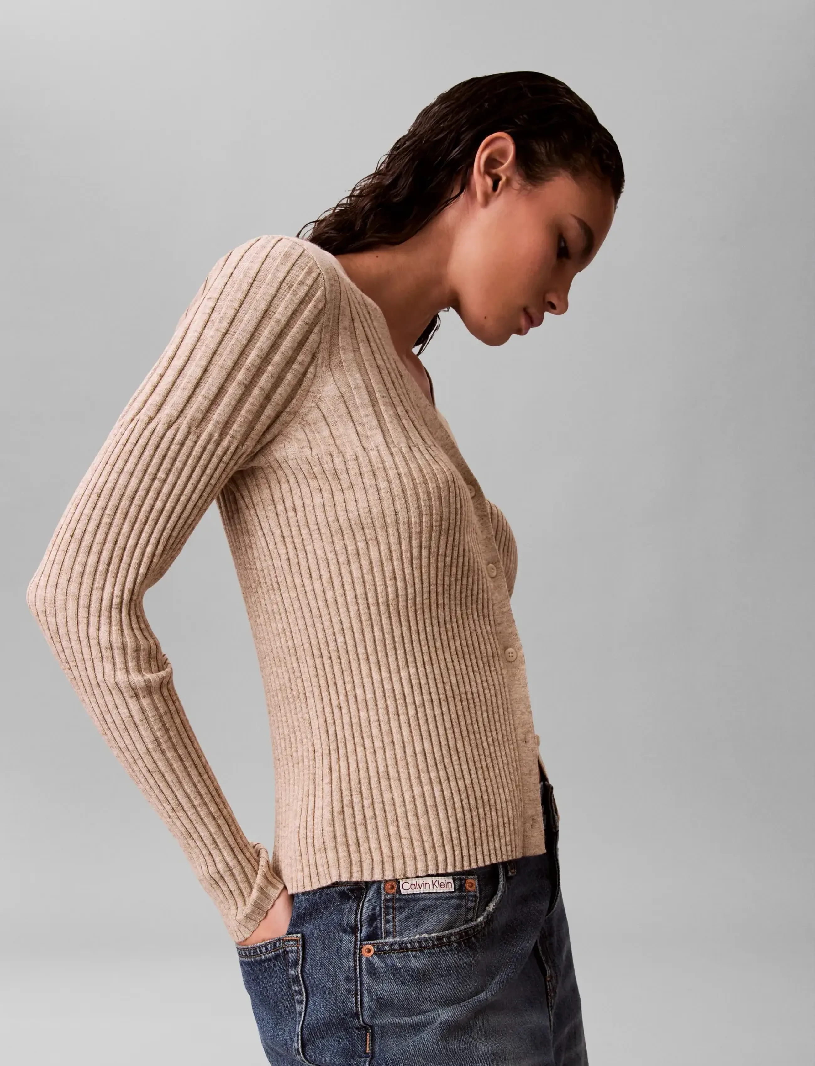 Calvin Klein Jeans - MOULINE RIB CARDIGAN - tuscan beige space dye - 5