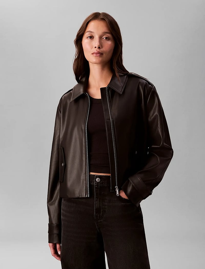 Calvin Klein Jeans - LEATHER MOTO JACKET - forårsjakker - black - 0