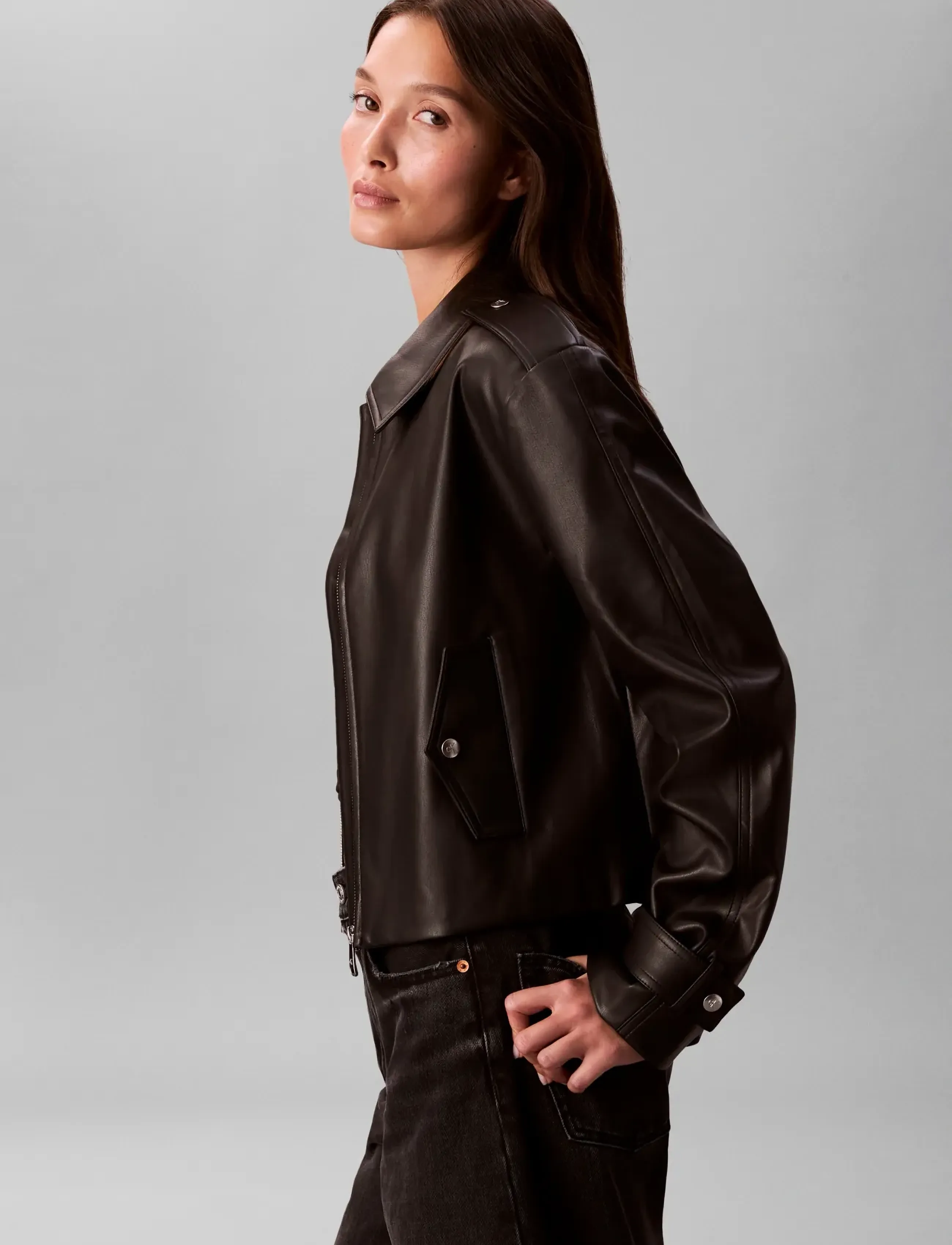 Calvin Klein Jeans - LEATHER MOTO JACKET - odinės striukės - black - 4