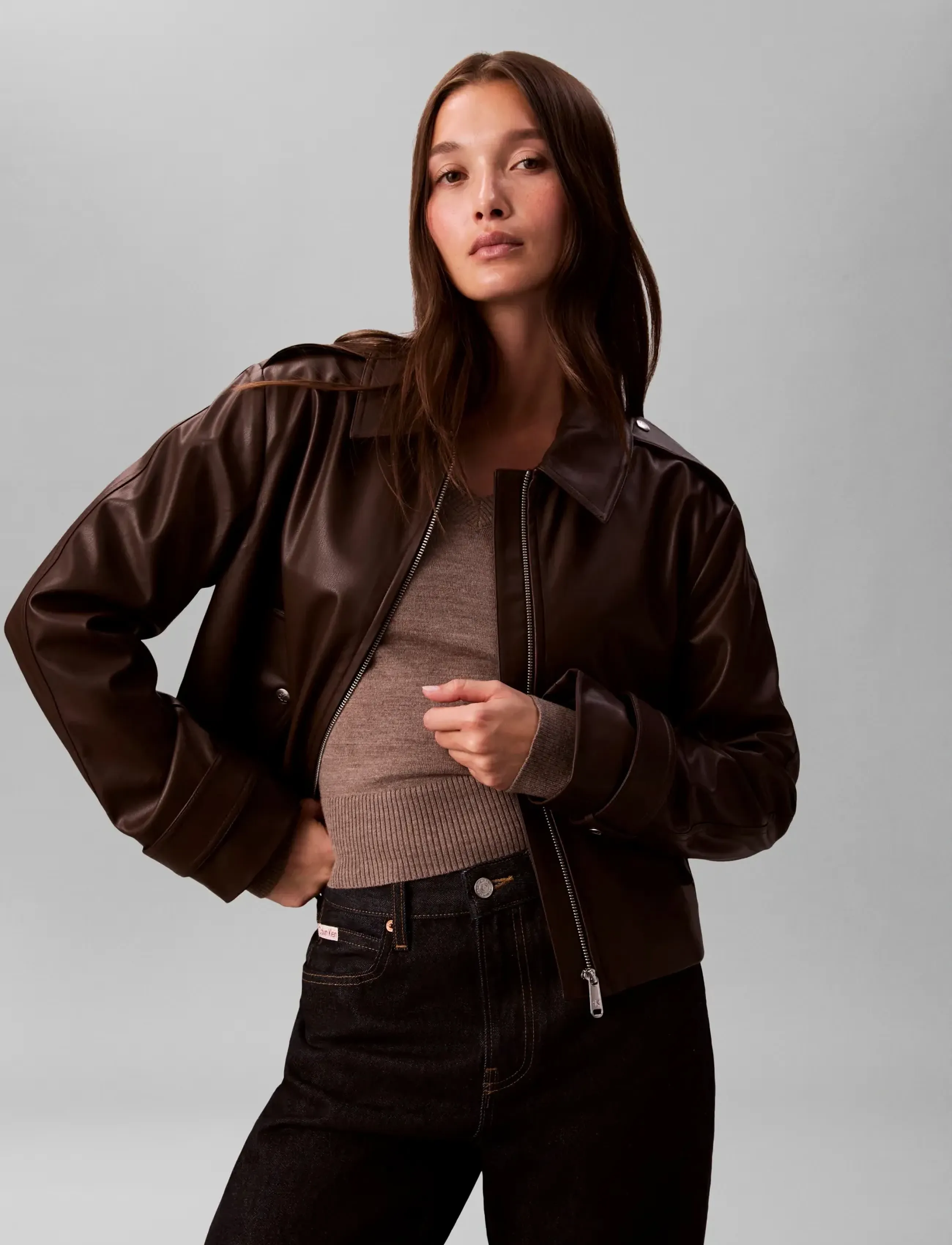 Calvin Klein Jeans - LEATHER MOTO JACKET - forårsjakker - rich brown - 3