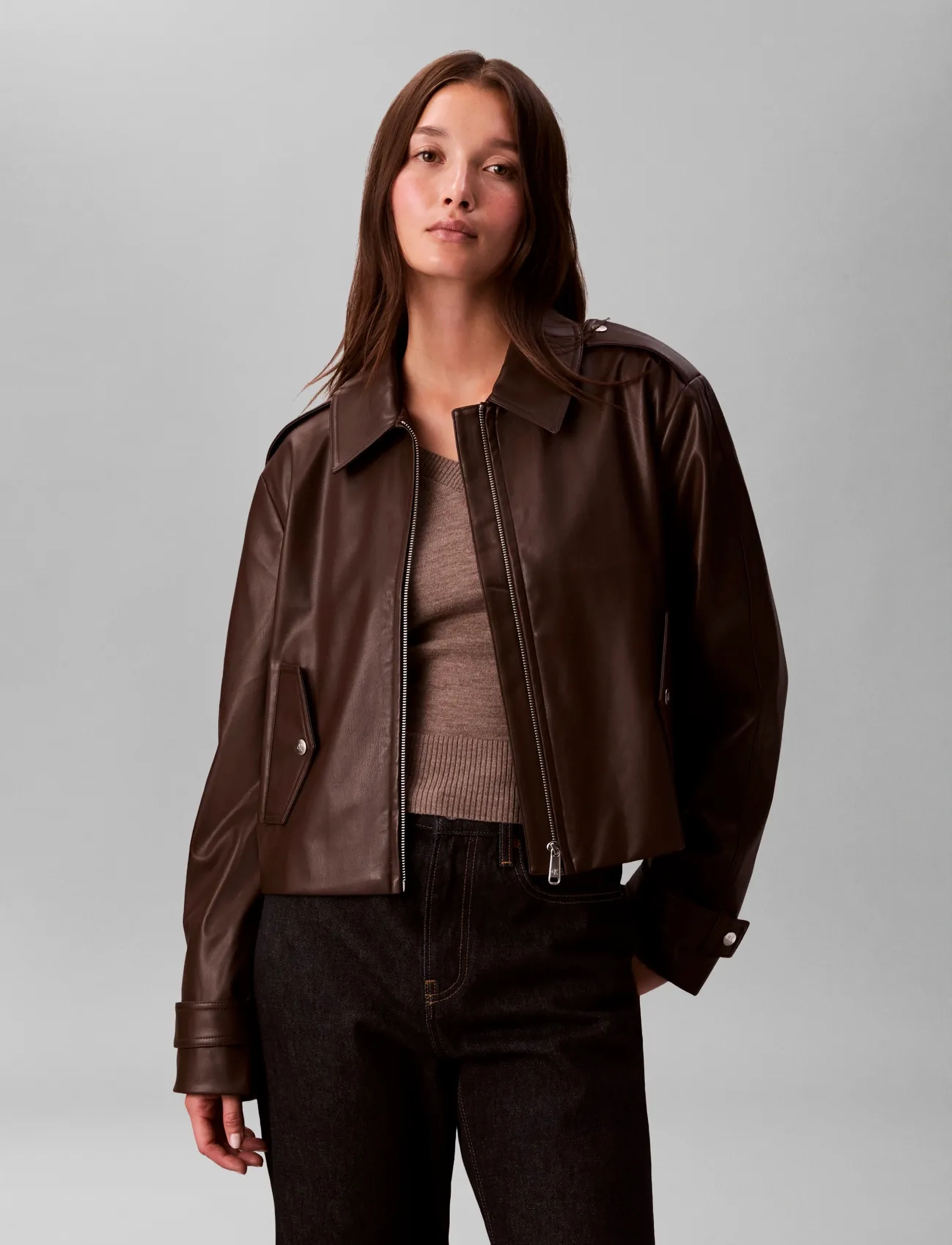 Calvin Klein Jeans - LEATHER MOTO JACKET - forårsjakker - rich brown - 4