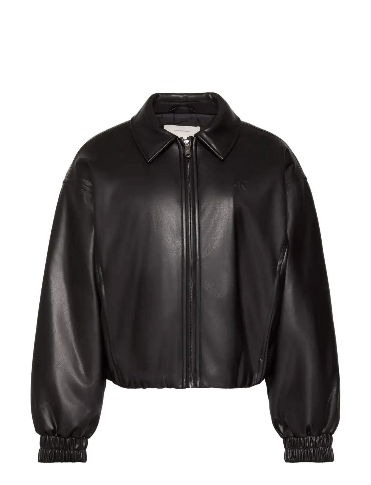 FAUX LEATHER INSULATED BOMBER - BLACK