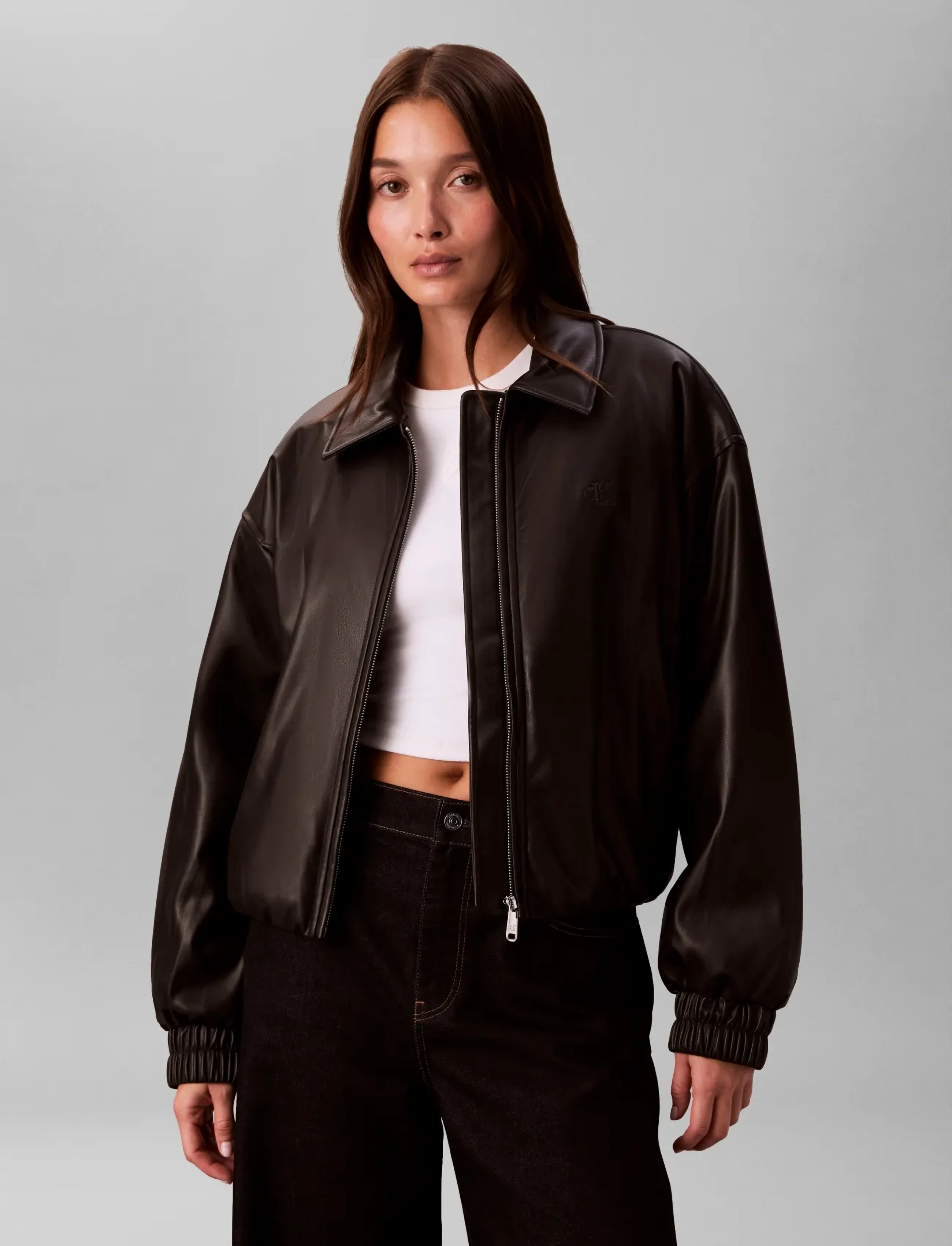 Calvin Klein Jeans Faux Leather Insulated Bomber, XS, Black, Jakker > Læder, Dame