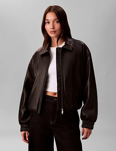 Faux Leather Insulated Bomber - LæDerjakker
