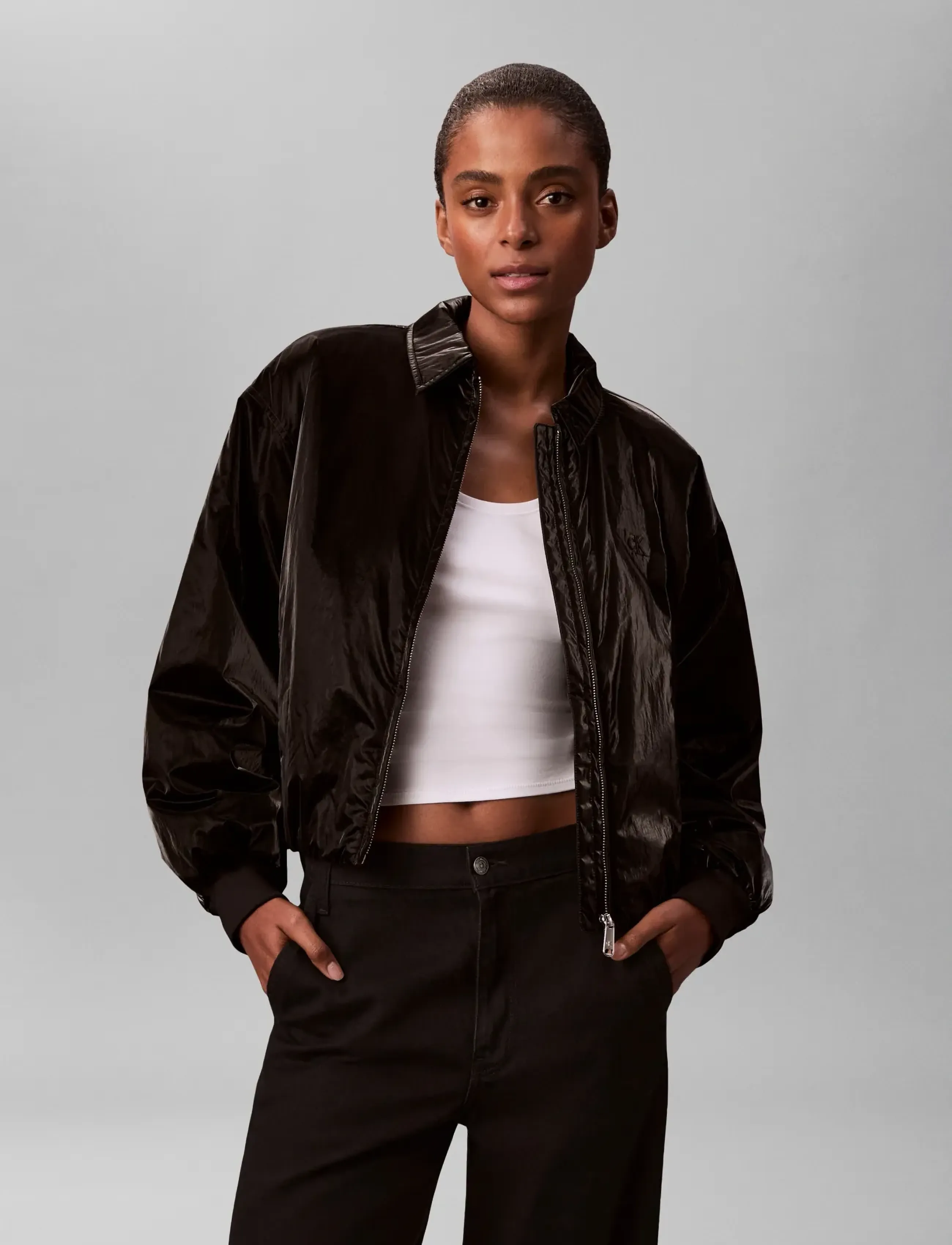 Calvin Klein Jeans SHINE INSULATED BOMBER JACKET - Riided - BLACK / black