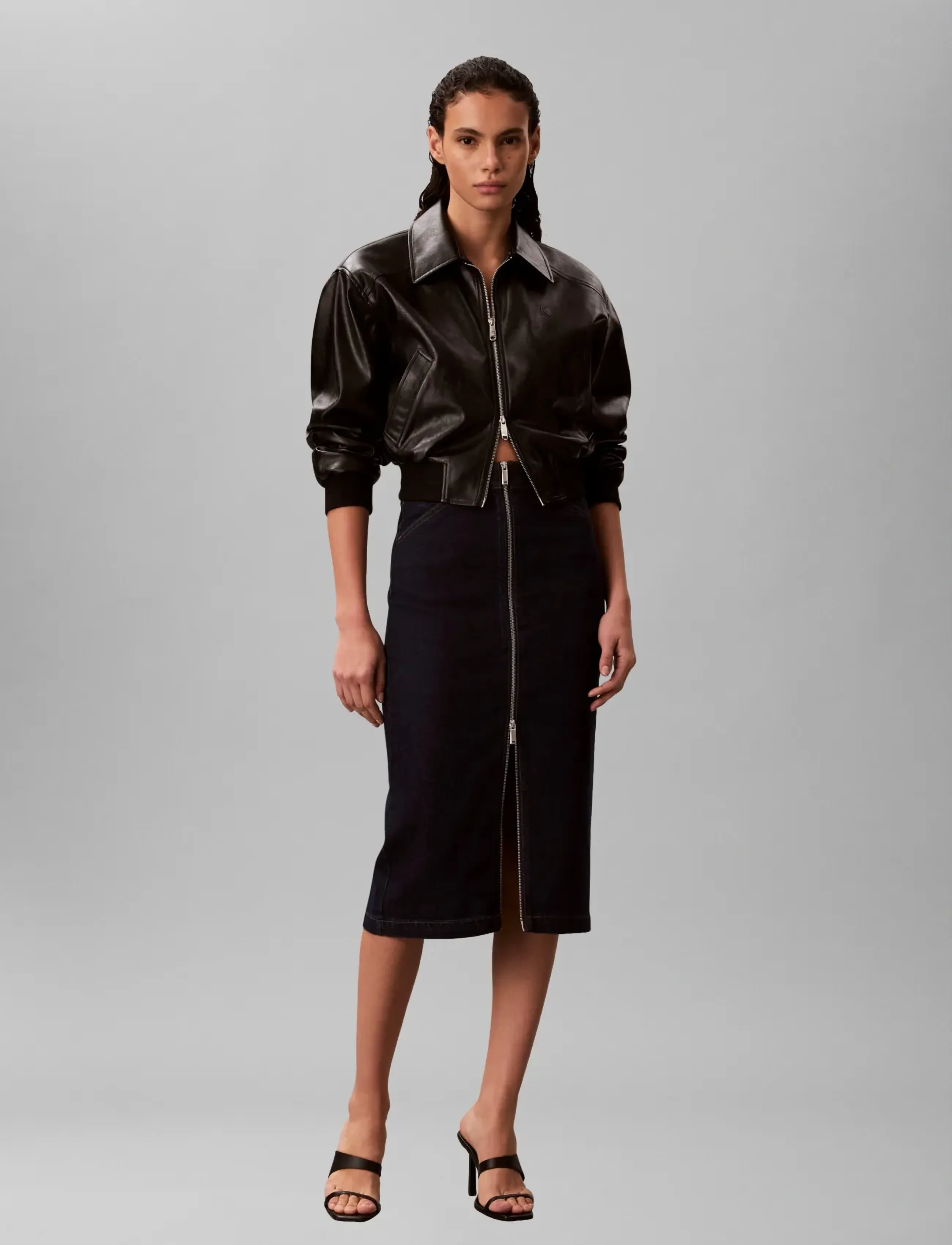 Calvin Klein Jeans DENIM ZIP FRONT SKIRT CK CLASSIC - Nederdele - CK CLASSIC RINSE / navy