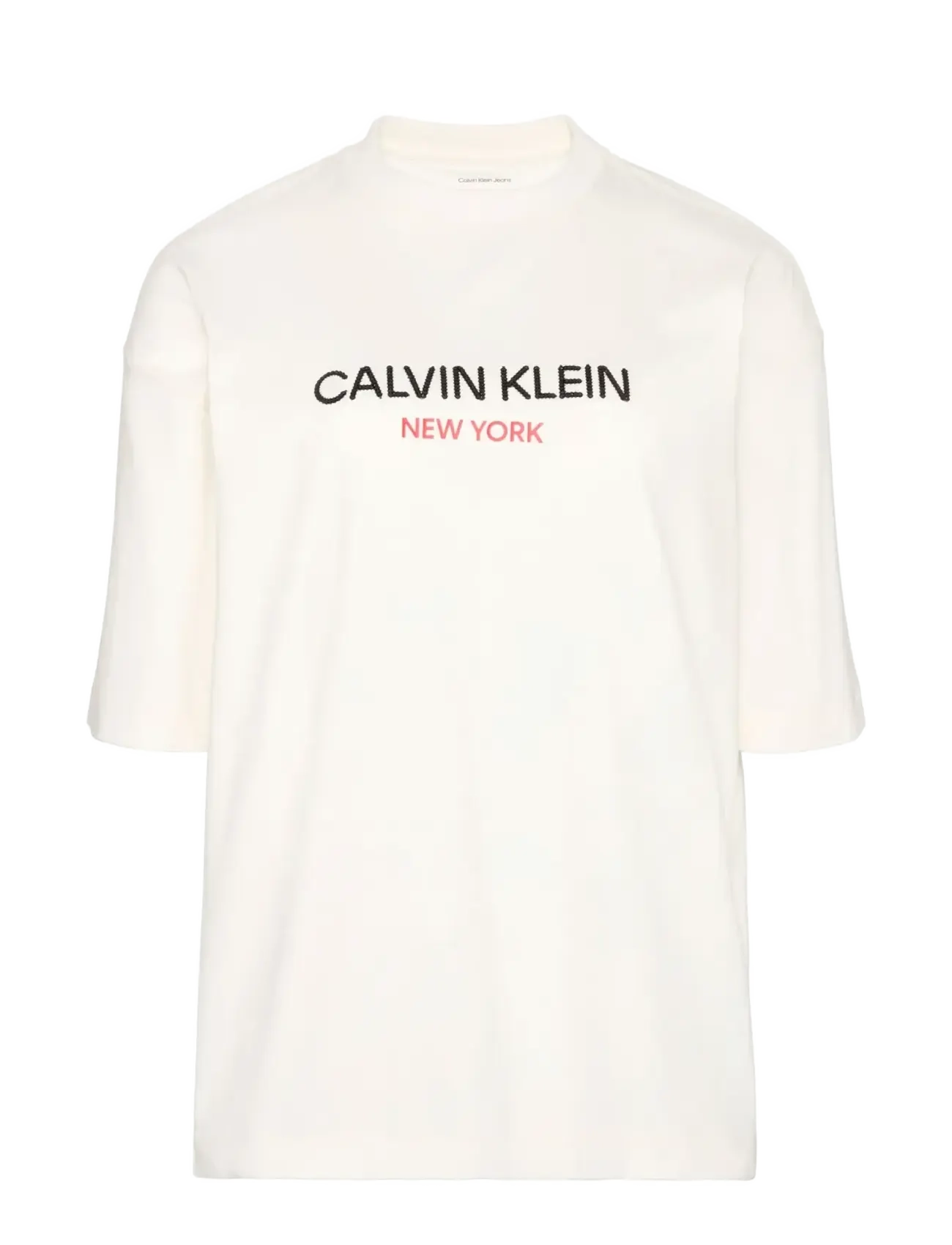 Calvin Klein Jeans SS RELAXED SEQUIN LOGO TEE - Tøj - WHITE GREIGE / cream