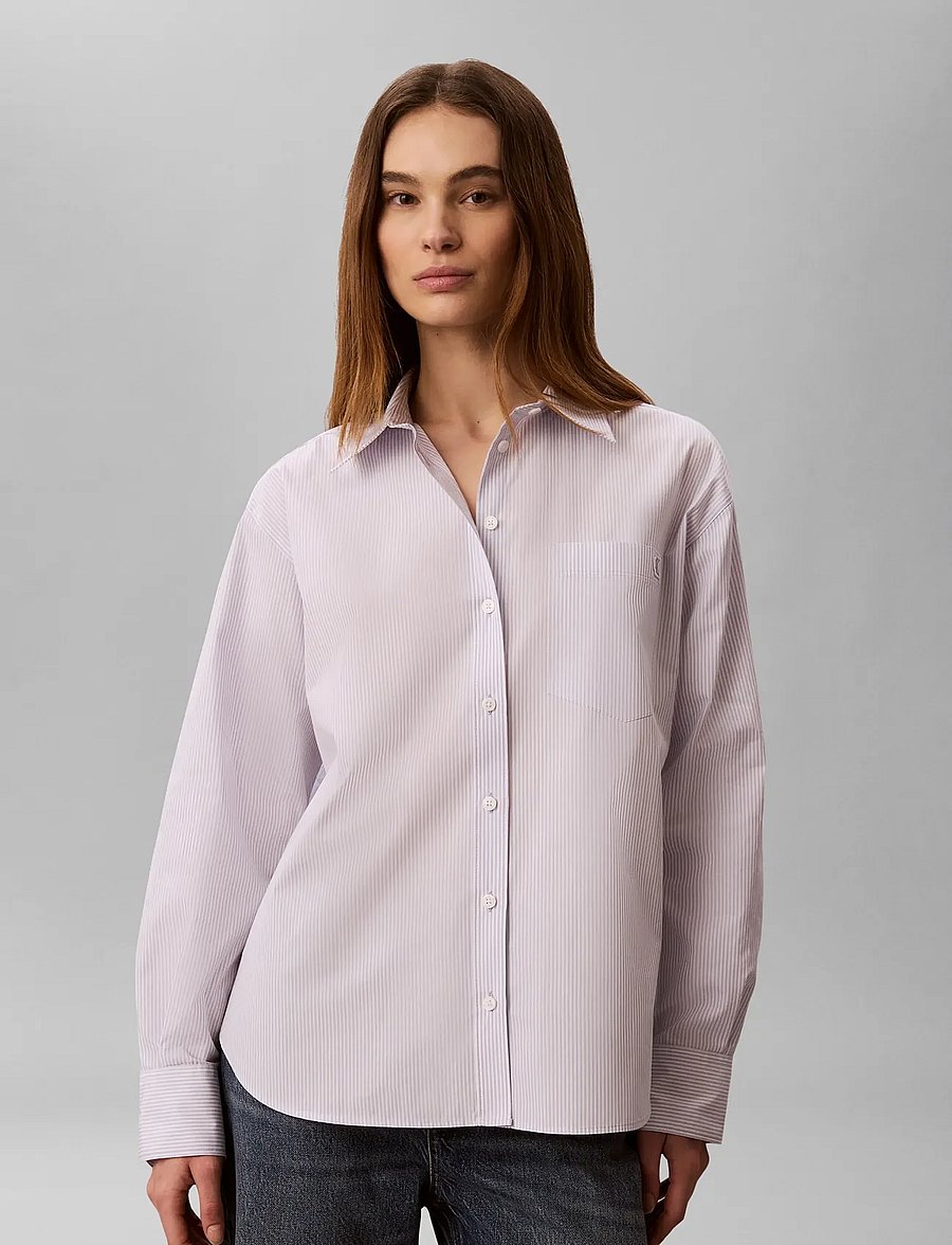 Calvin Klein Jeans - YARNDYE COTTON POPLIN RELAXED SH - pikkade varrukatega särgid - mini fifty stripe cosmic sky brilli - 0
