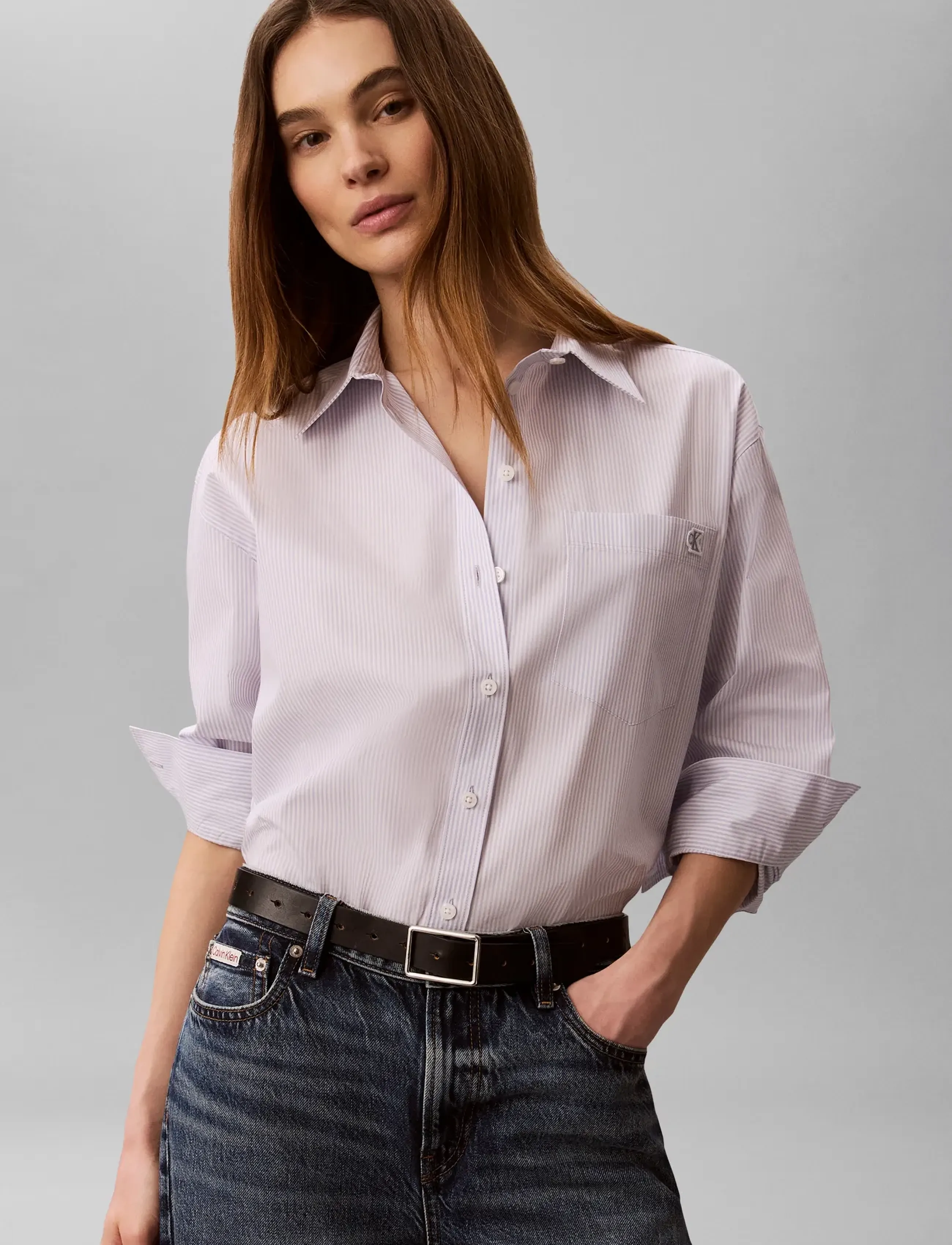Calvin Klein Jeans - YARNDYE COTTON POPLIN RELAXED SH - pikkade varrukatega särgid - mini fifty stripe cosmic sky brilli - 5