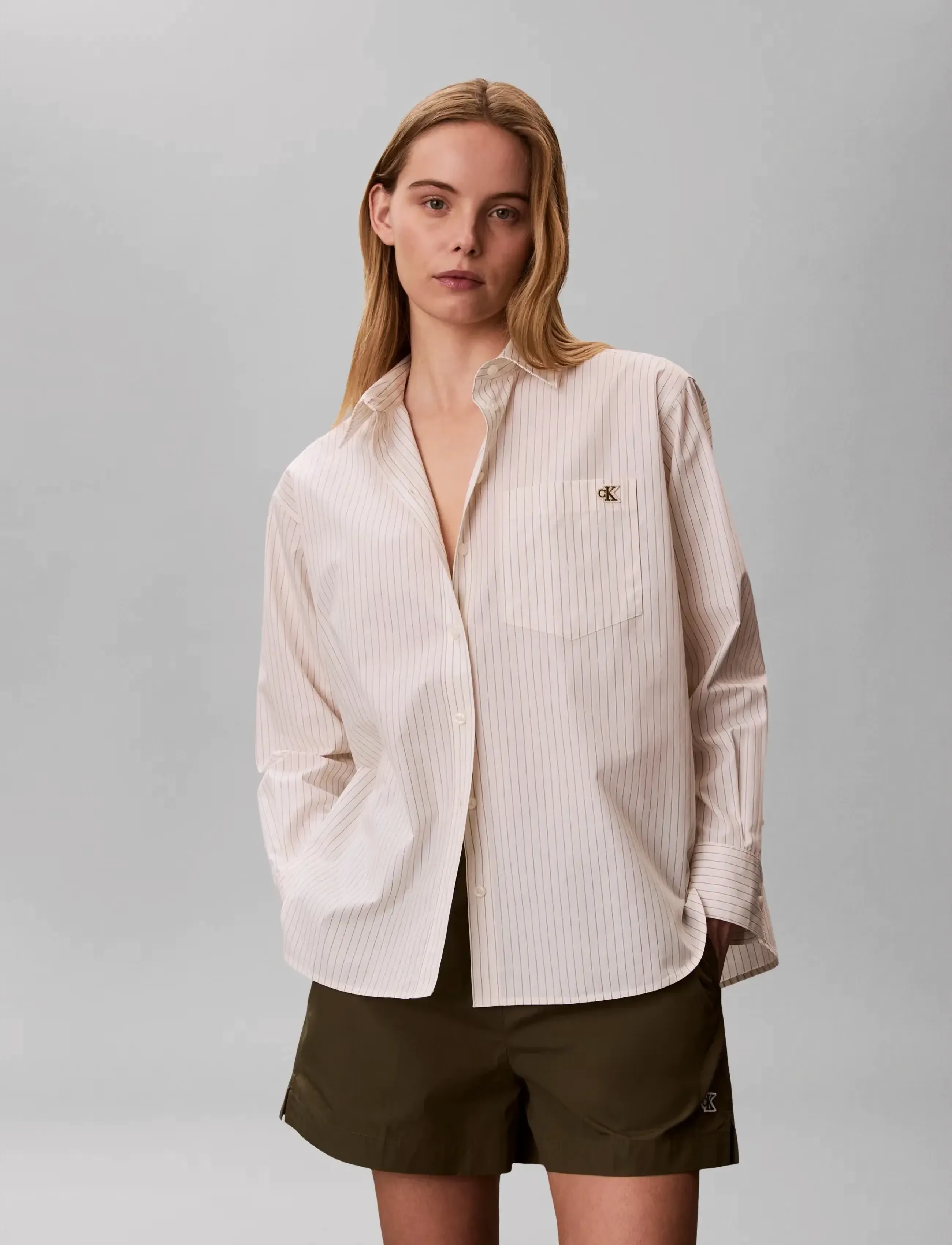 Calvin Klein Jeans Yarndye Cotton Poplin Relaxed Sh, S, Cream, Skjorter > Langærmede, Dame