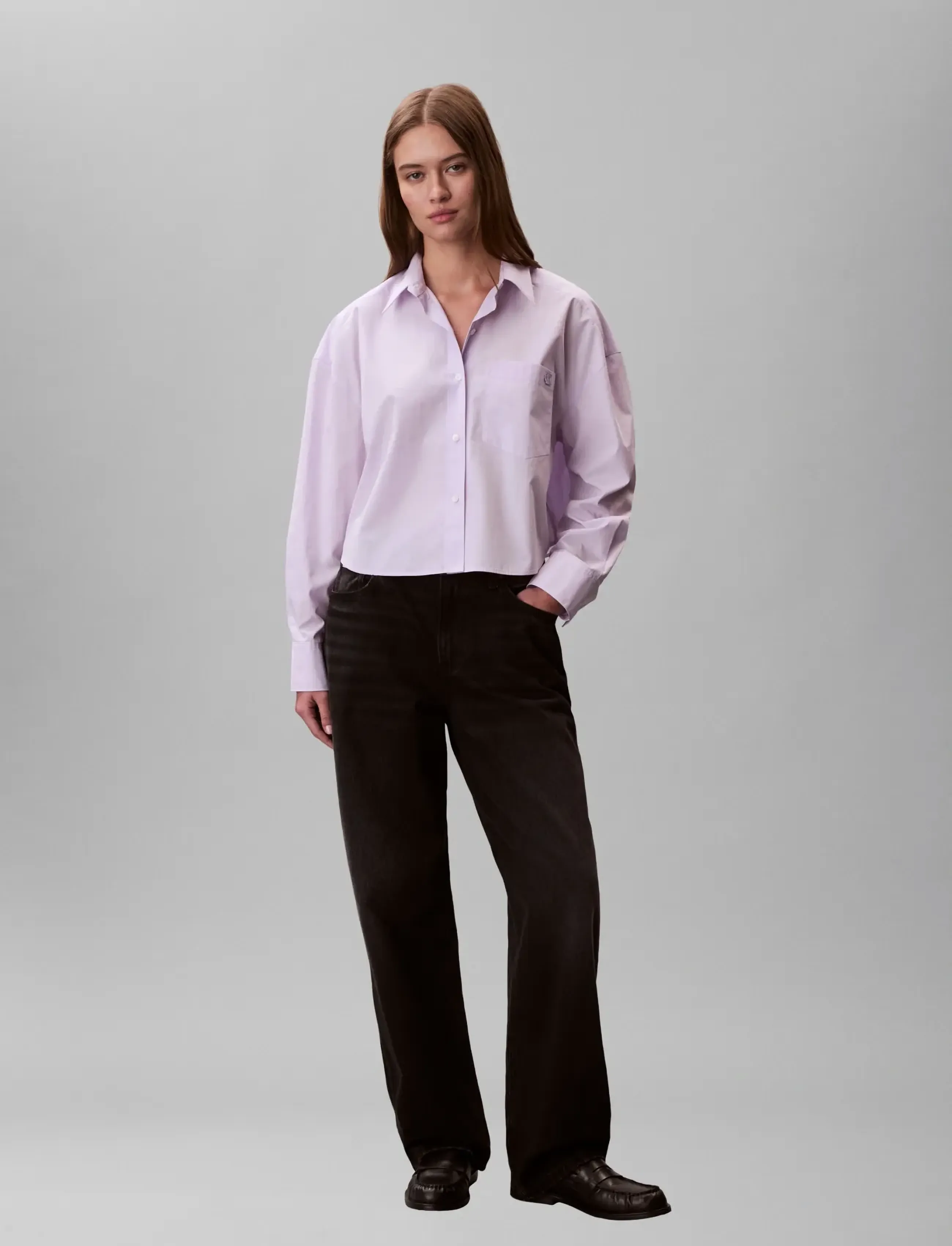 Calvin Klein Jeans Cotton Poplin Cropped Shirt, S, Purple, Skjorter > Langærmede, Dame
